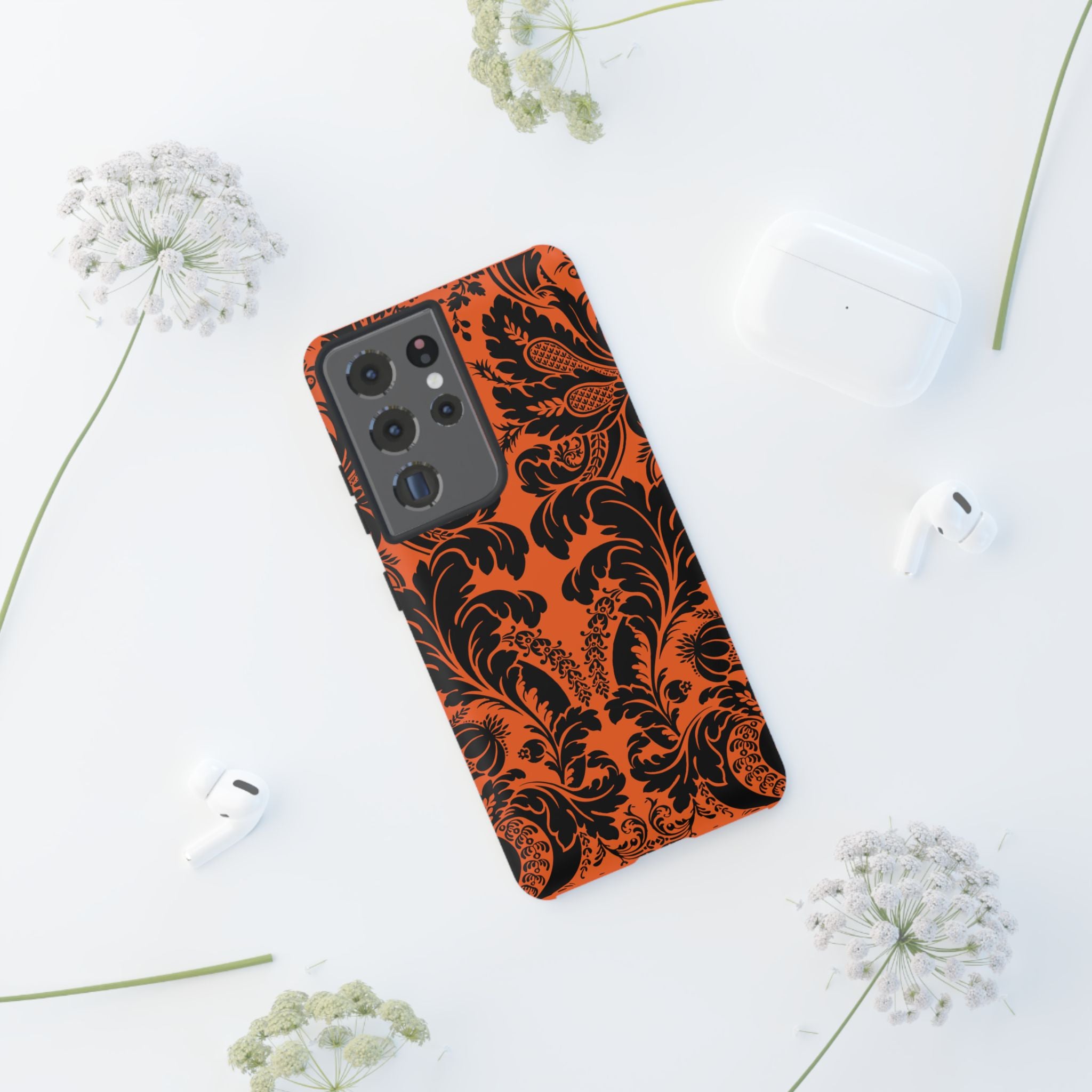 Elegant Phone Case with Orange Floral Design | Tough Cases, Smartphone Cover, Gift for Her, Floral Patterns, Stylish Accessories
