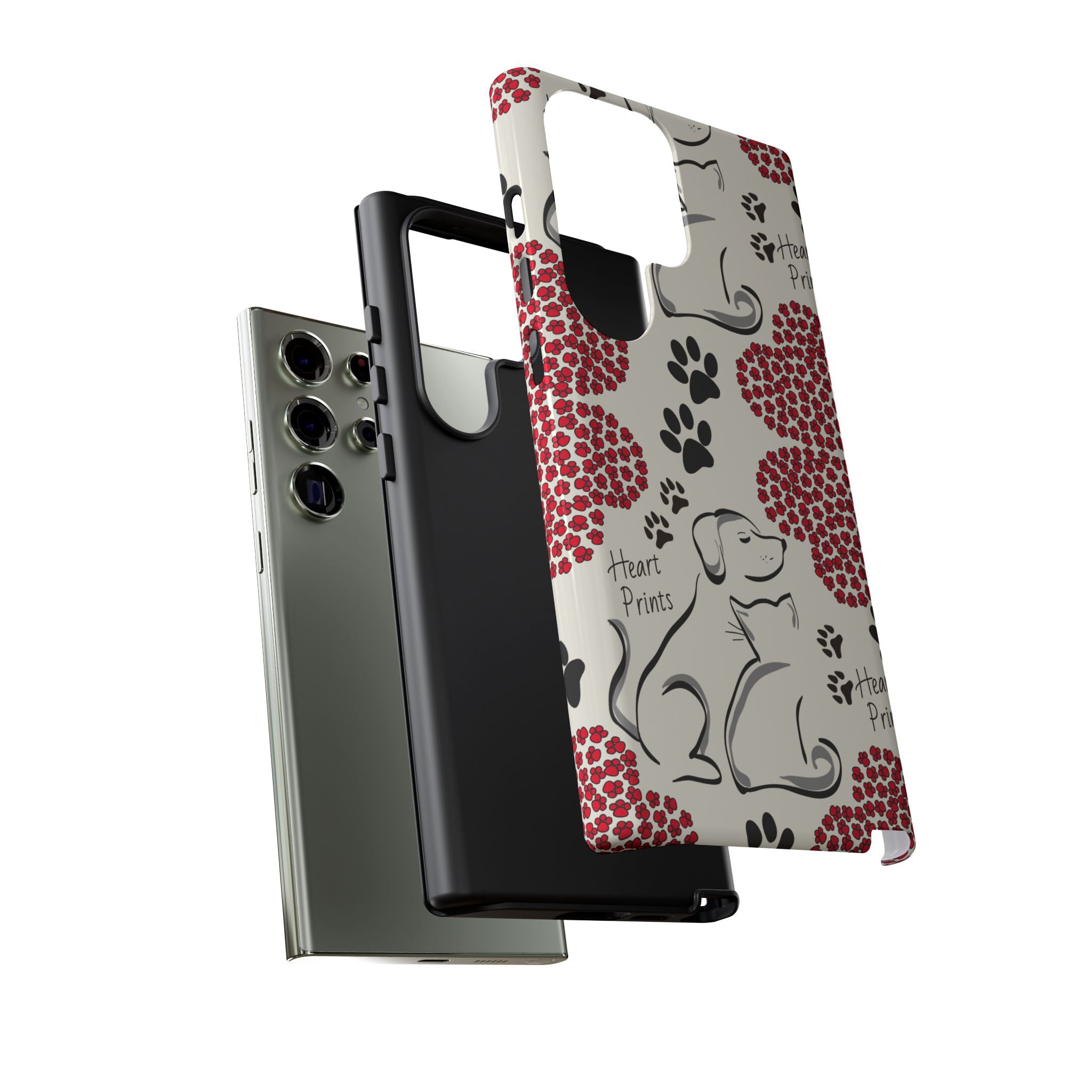Stylish Phone Case with Heart Prints for Pet Lovers, Dog Lover Gift, Floral Pattern, Customizable Design, Cute Animal Accessories