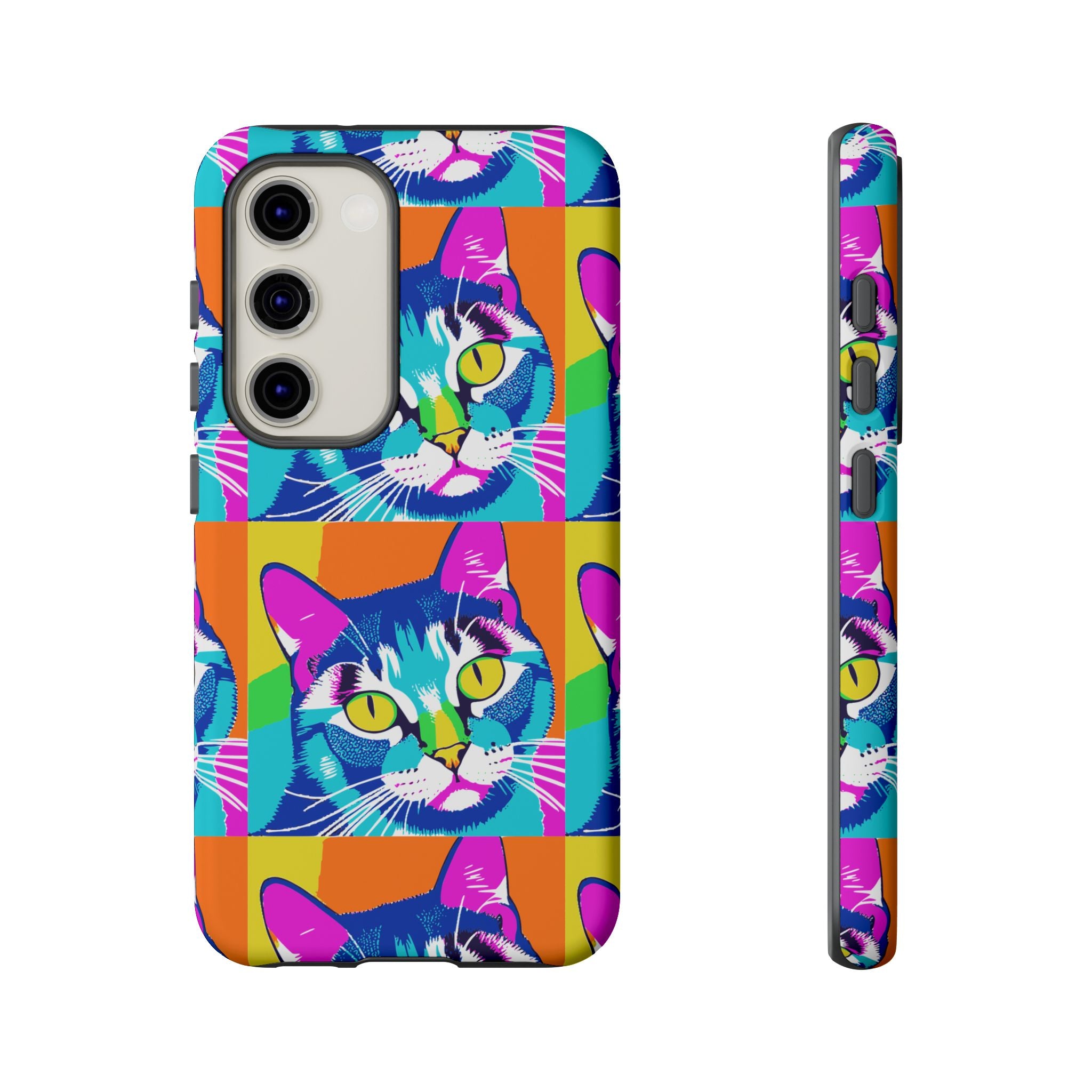 Colorful Cat Phone Case, Vibrant Animal Cover, Unique Pet Lover Gift, Fun Pop Art Style, Trendy Gadget Accessory