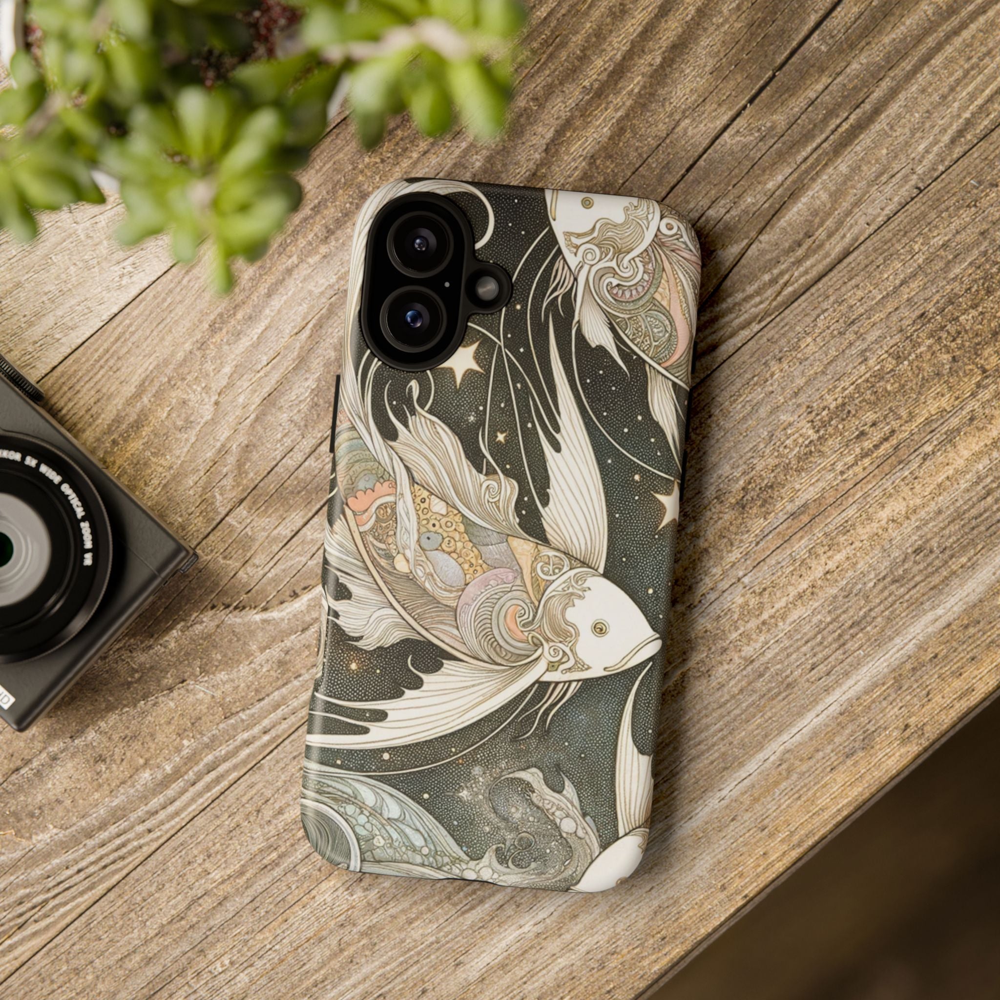 Artistic Phone Case, Cosmic Fish Design, Phone Accessory, Unique Gift, Zodiac Decor, Starry Night Vibes