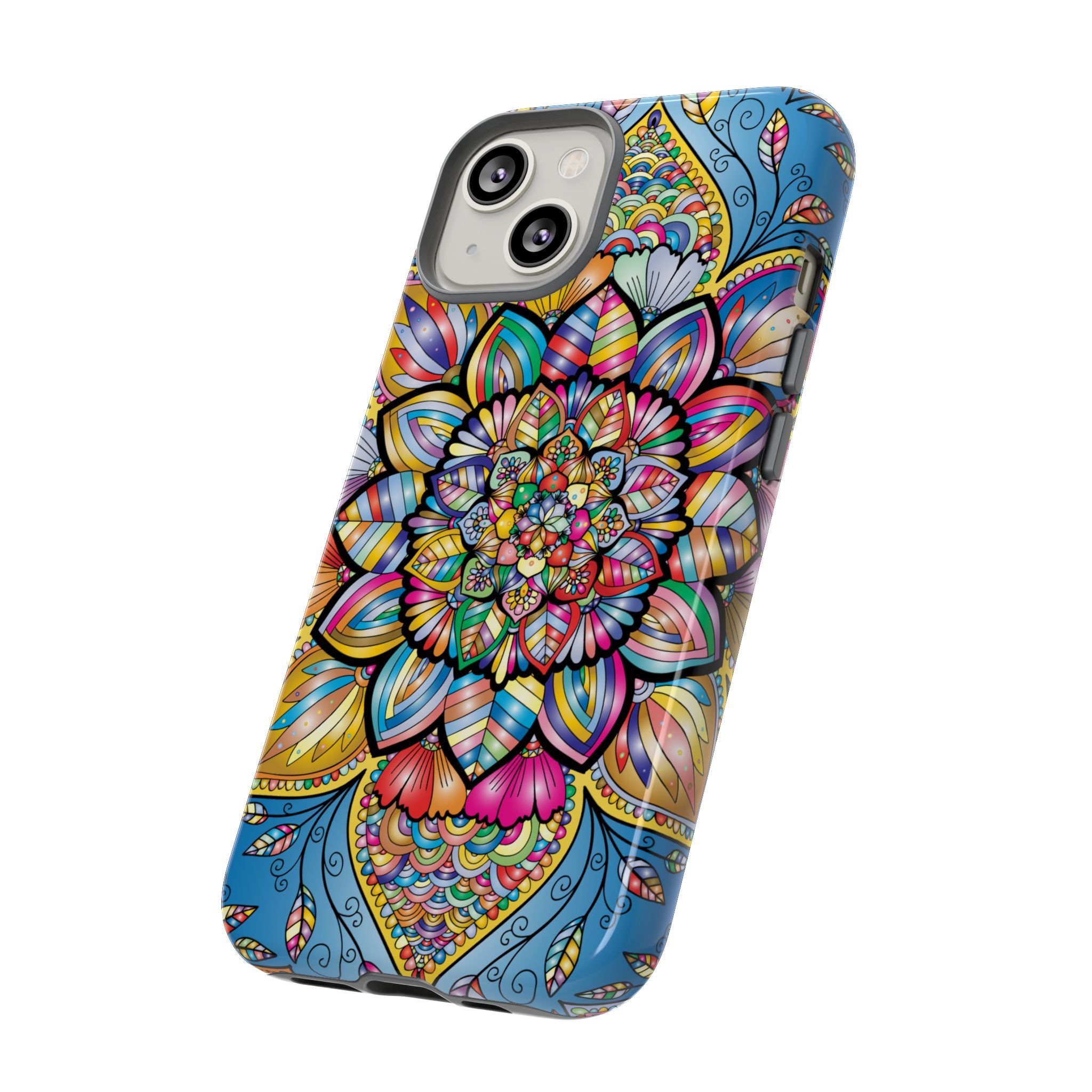 Vibrant Floral Phone Case, Tough Phone Cover, Colorful Mobile Accessory, Artistic Gift, Mandala Design, Everyday Use
