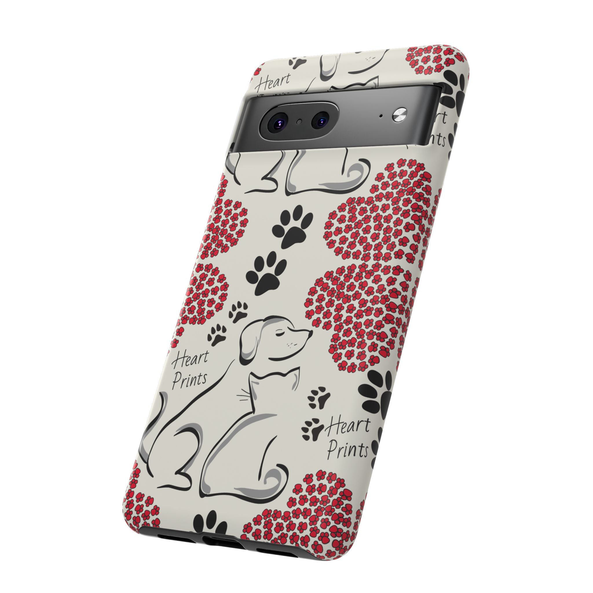 Stylish Phone Case with Heart Prints for Pet Lovers, Dog Lover Gift, Floral Pattern, Customizable Design, Cute Animal Accessories