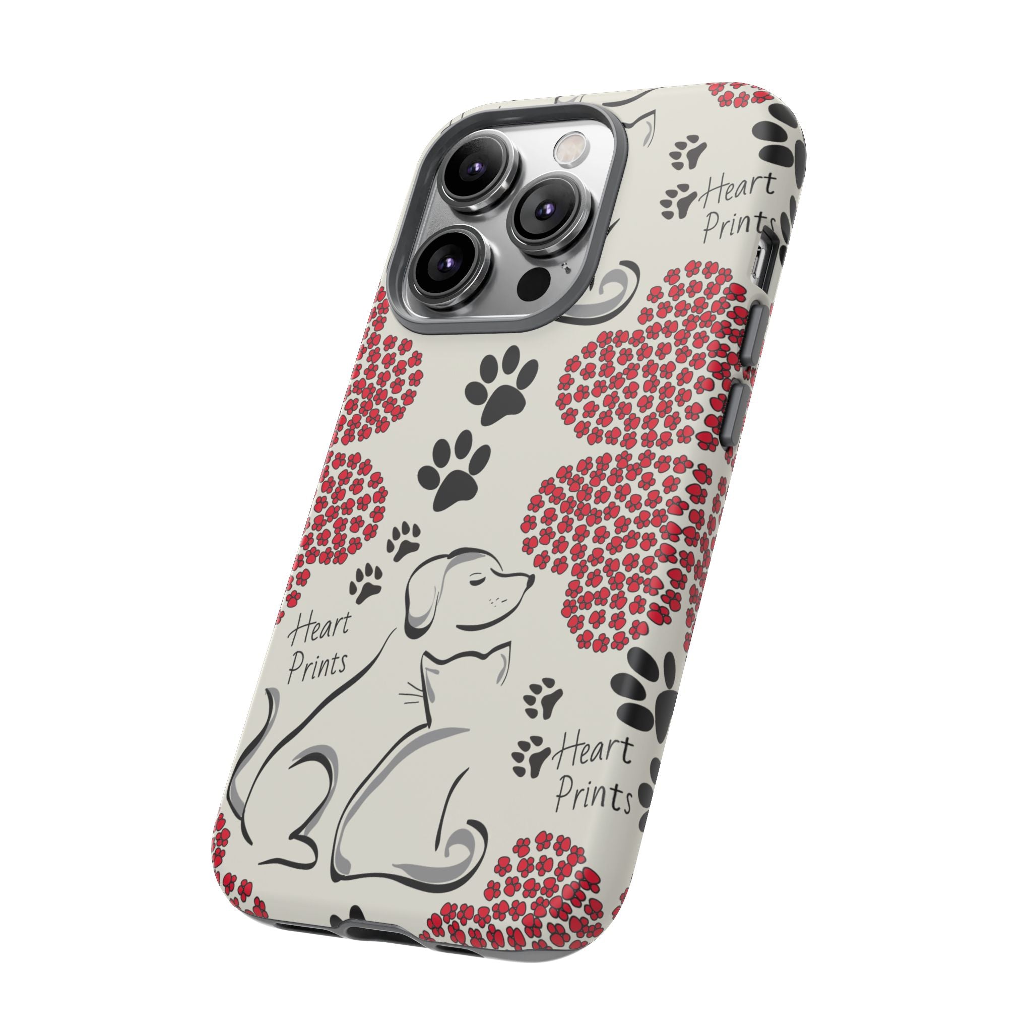 Stylish Phone Case with Heart Prints for Pet Lovers, Dog Lover Gift, Floral Pattern, Customizable Design, Cute Animal Accessories