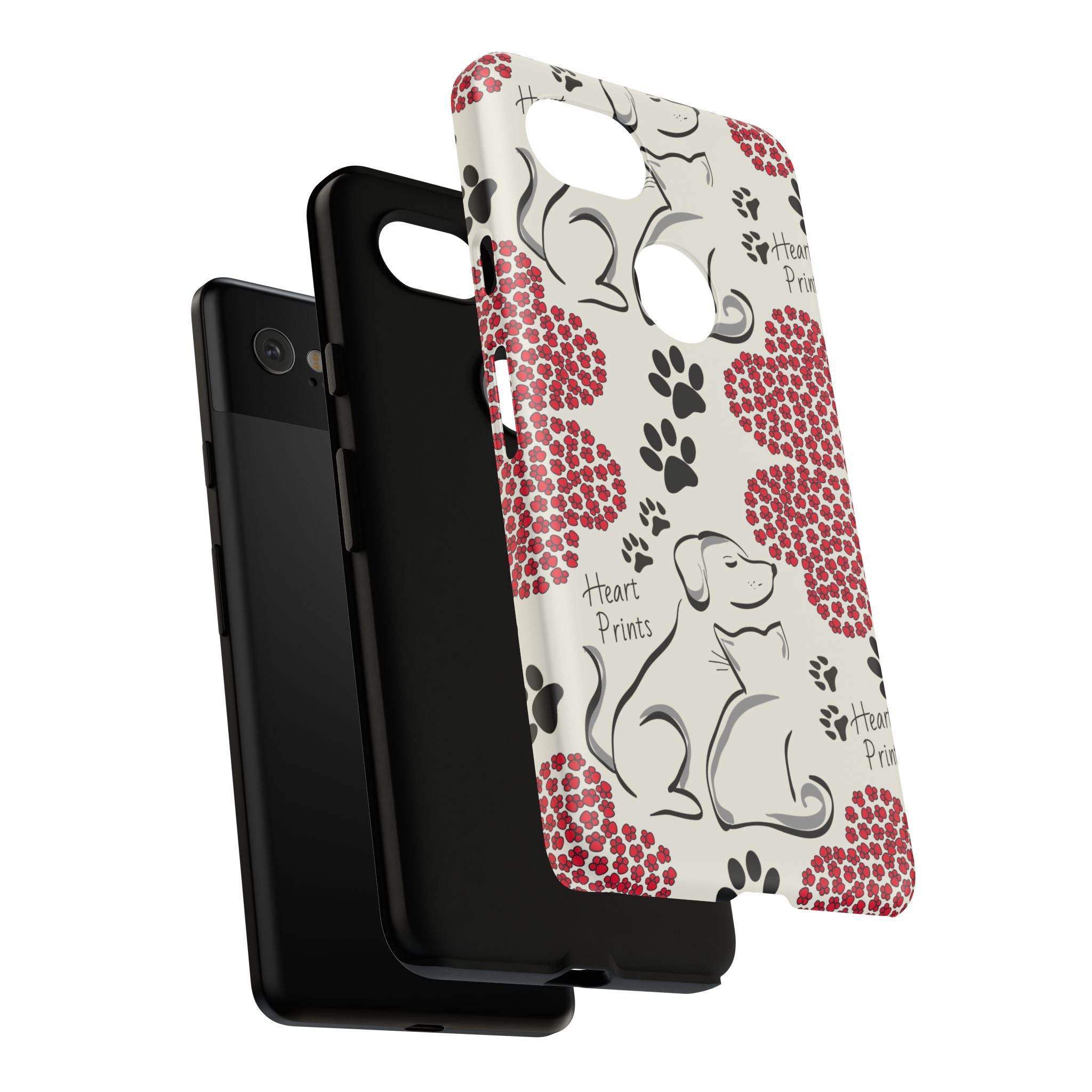 Stylish Phone Case with Heart Prints for Pet Lovers, Dog Lover Gift, Floral Pattern, Customizable Design, Cute Animal Accessories