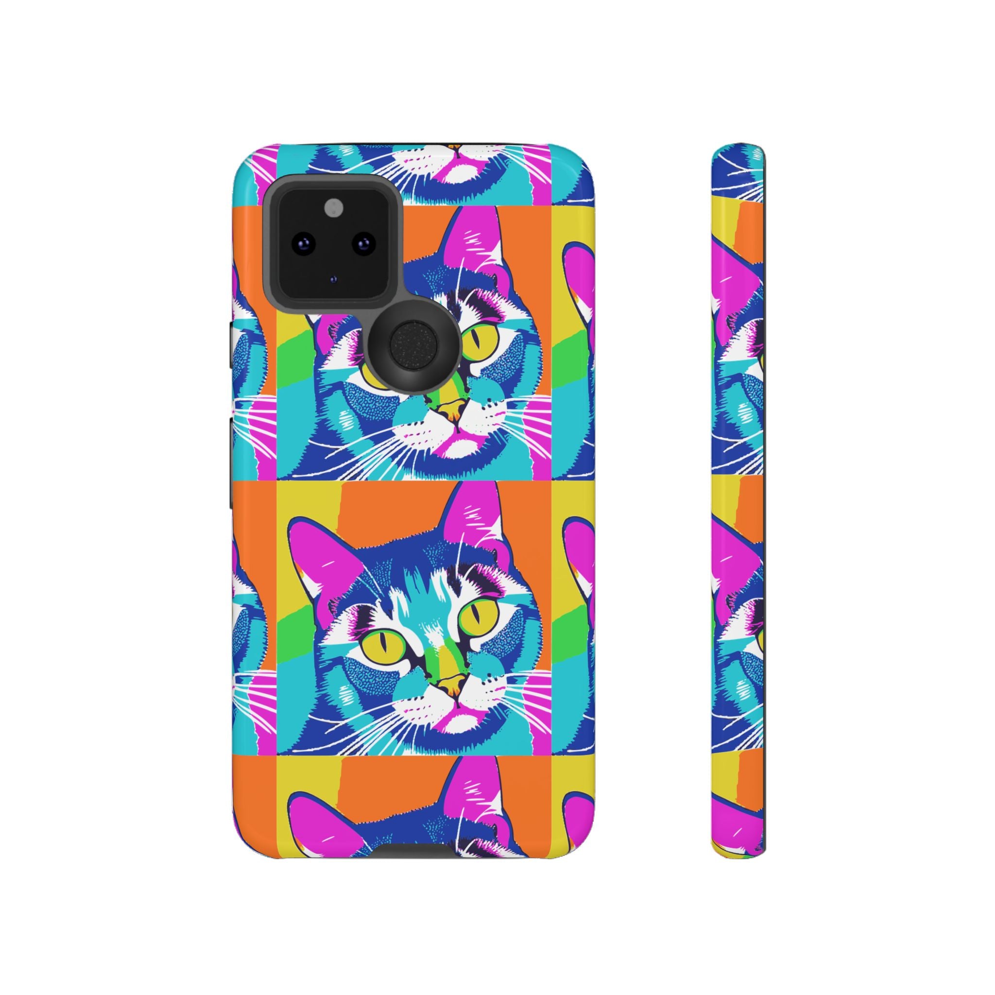 Colorful Cat Phone Case, Vibrant Animal Cover, Unique Pet Lover Gift, Fun Pop Art Style, Trendy Gadget Accessory