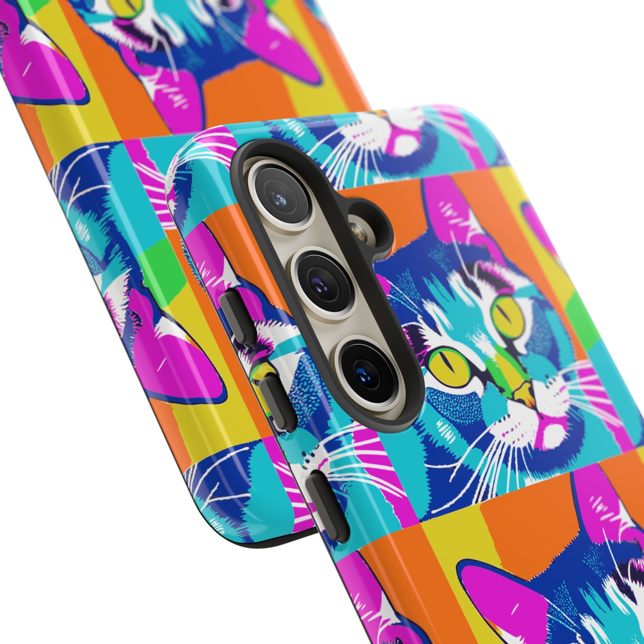 Colorful Cat Phone Case, Vibrant Animal Cover, Unique Pet Lover Gift, Fun Pop Art Style, Trendy Gadget Accessory