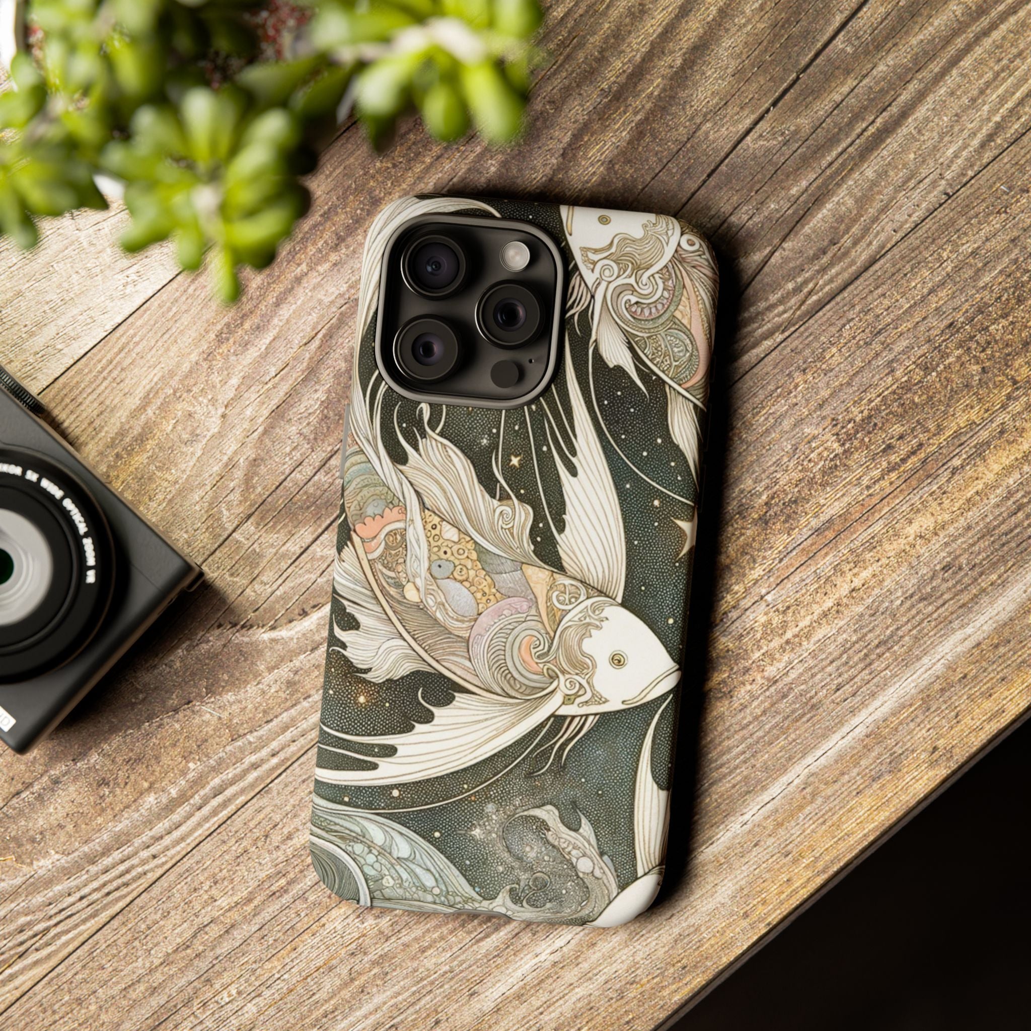 Artistic Phone Case, Cosmic Fish Design, Phone Accessory, Unique Gift, Zodiac Decor, Starry Night Vibes