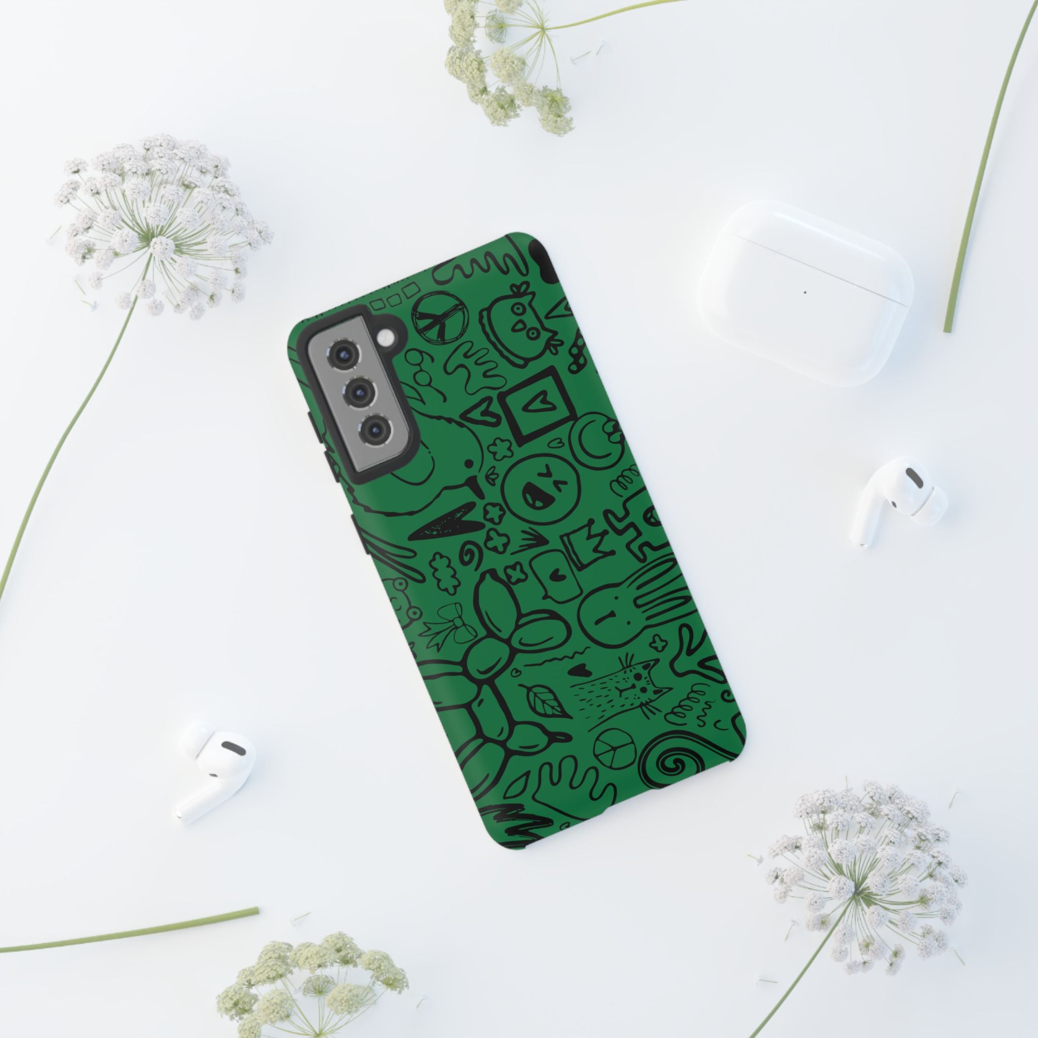 Playful Phone Case, Vibrant Green Tough Case, Quirky Graphic Design, Unique Gift for Kids, Fun Accessories, Christmas, Birthday
