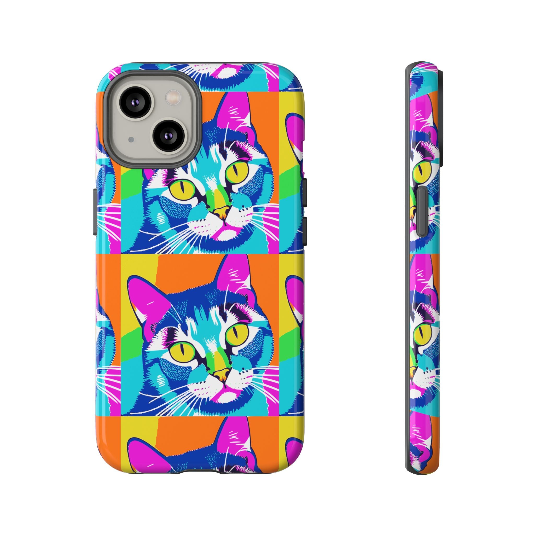 Colorful Cat Phone Case, Vibrant Animal Cover, Unique Pet Lover Gift, Fun Pop Art Style, Trendy Gadget Accessory