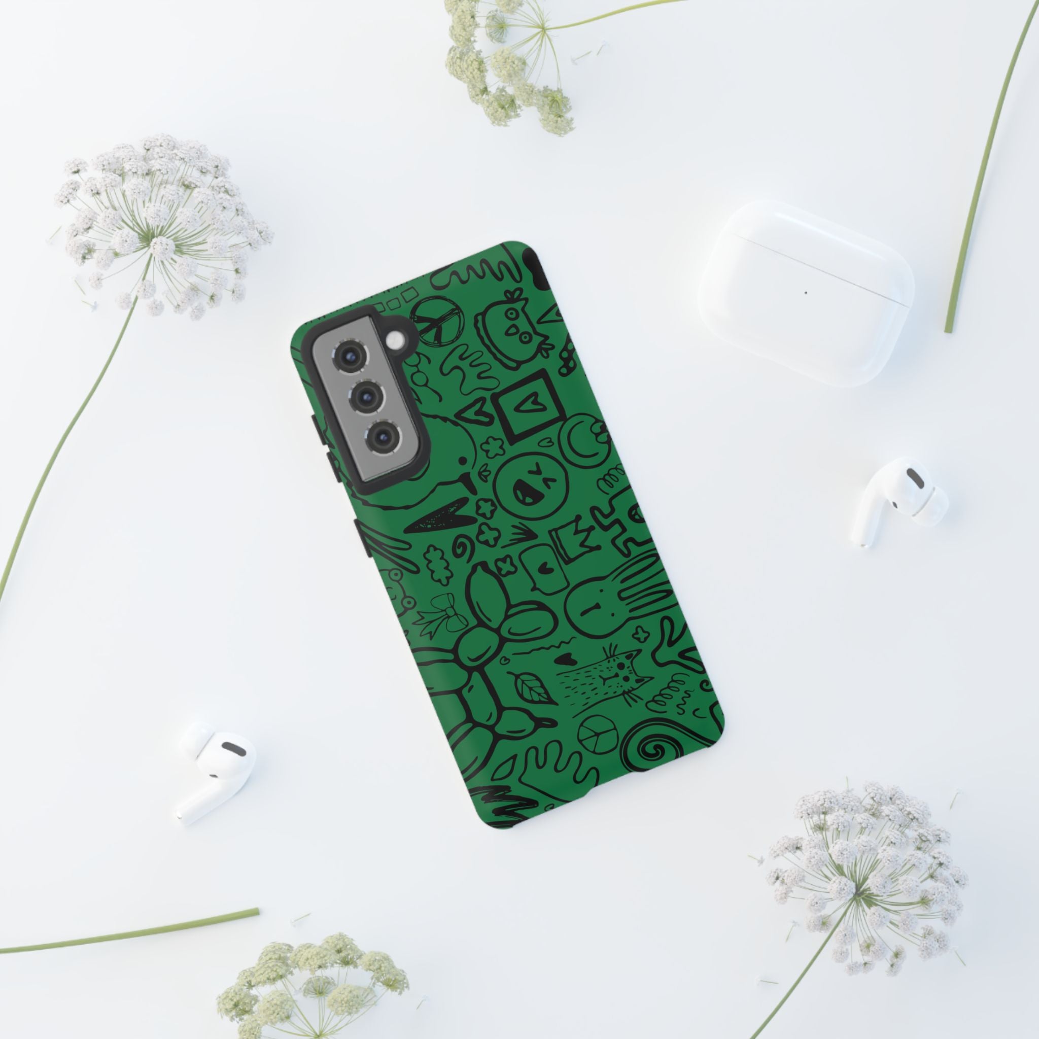 Playful Phone Case, Vibrant Green Tough Case, Quirky Graphic Design, Unique Gift for Kids, Fun Accessories, Christmas, Birthday