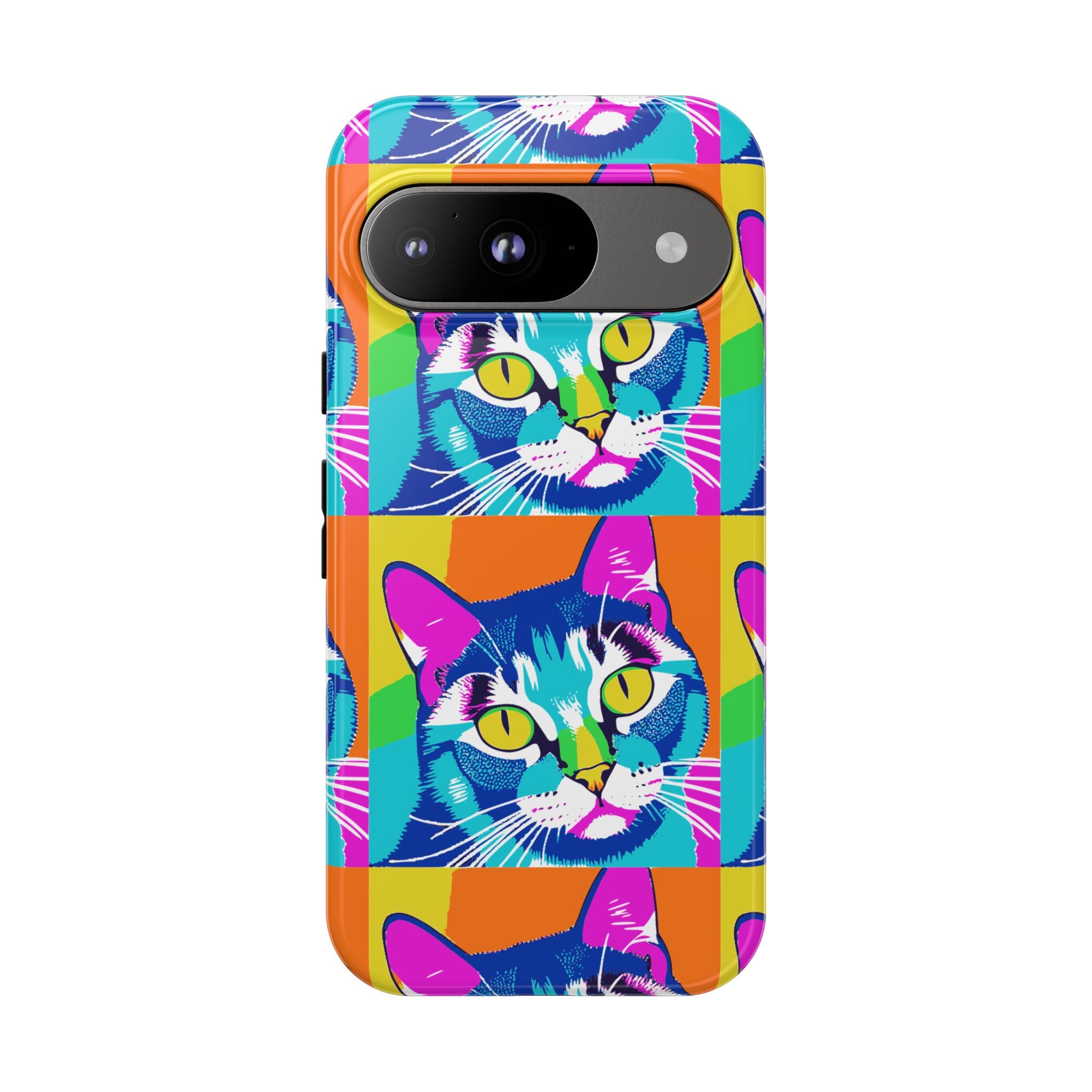 Colorful Cat Phone Case, Vibrant Animal Cover, Unique Pet Lover Gift, Fun Pop Art Style, Trendy Gadget Accessory