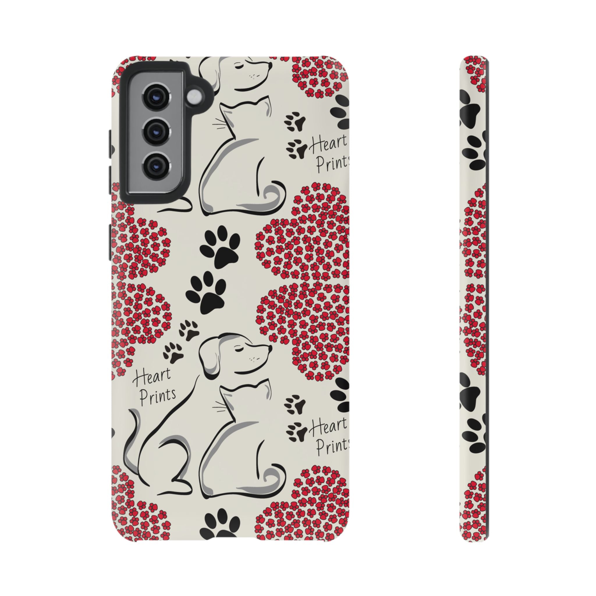 Stylish Phone Case with Heart Prints for Pet Lovers, Dog Lover Gift, Floral Pattern, Customizable Design, Cute Animal Accessories