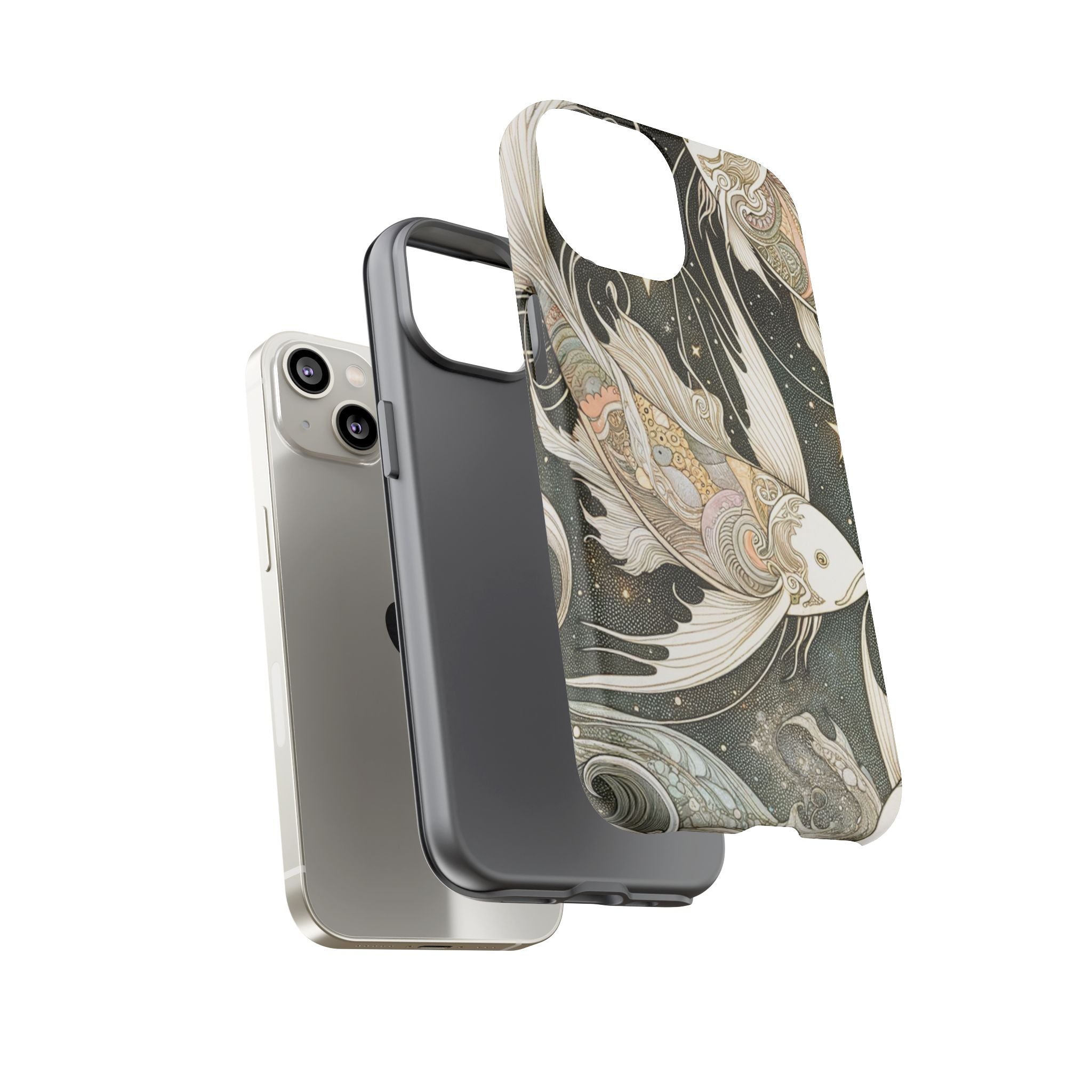Artistic Phone Case, Cosmic Fish Design, Phone Accessory, Unique Gift, Zodiac Decor, Starry Night Vibes