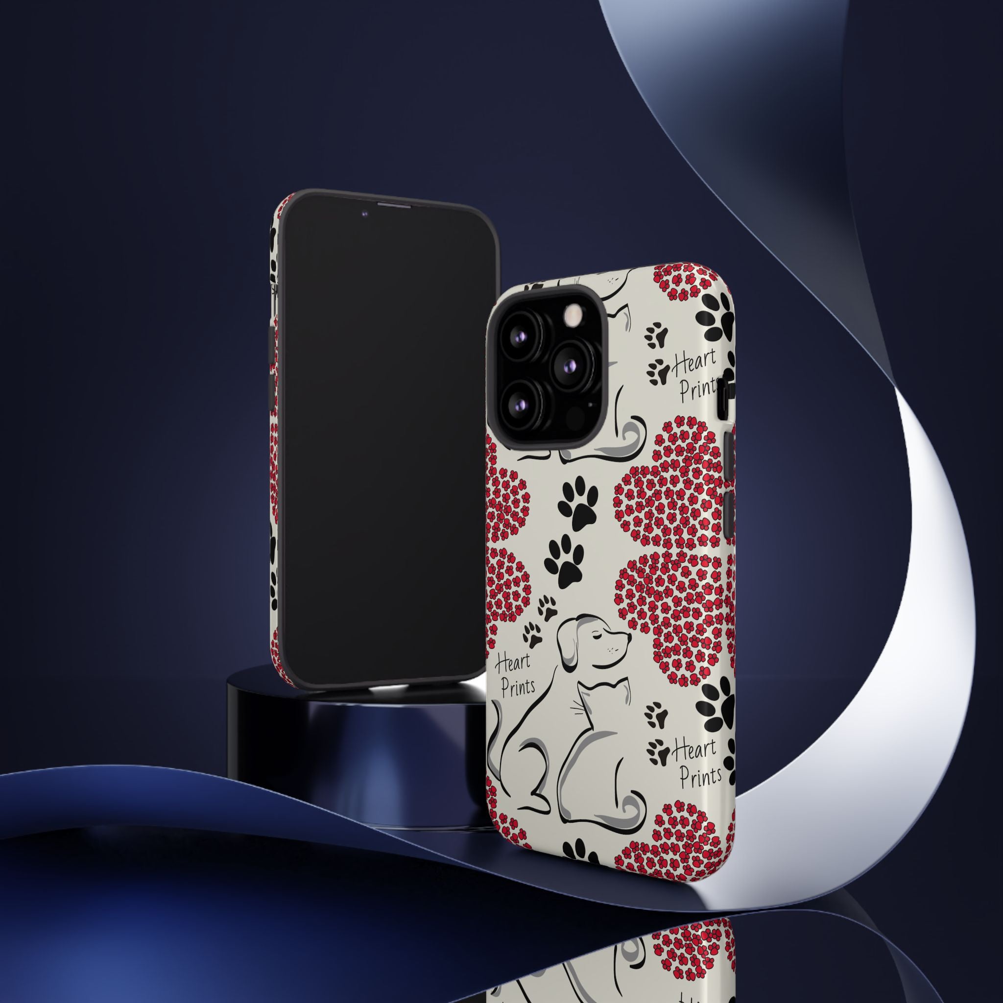 Stylish Phone Case with Heart Prints for Pet Lovers, Dog Lover Gift, Floral Pattern, Customizable Design, Cute Animal Accessories