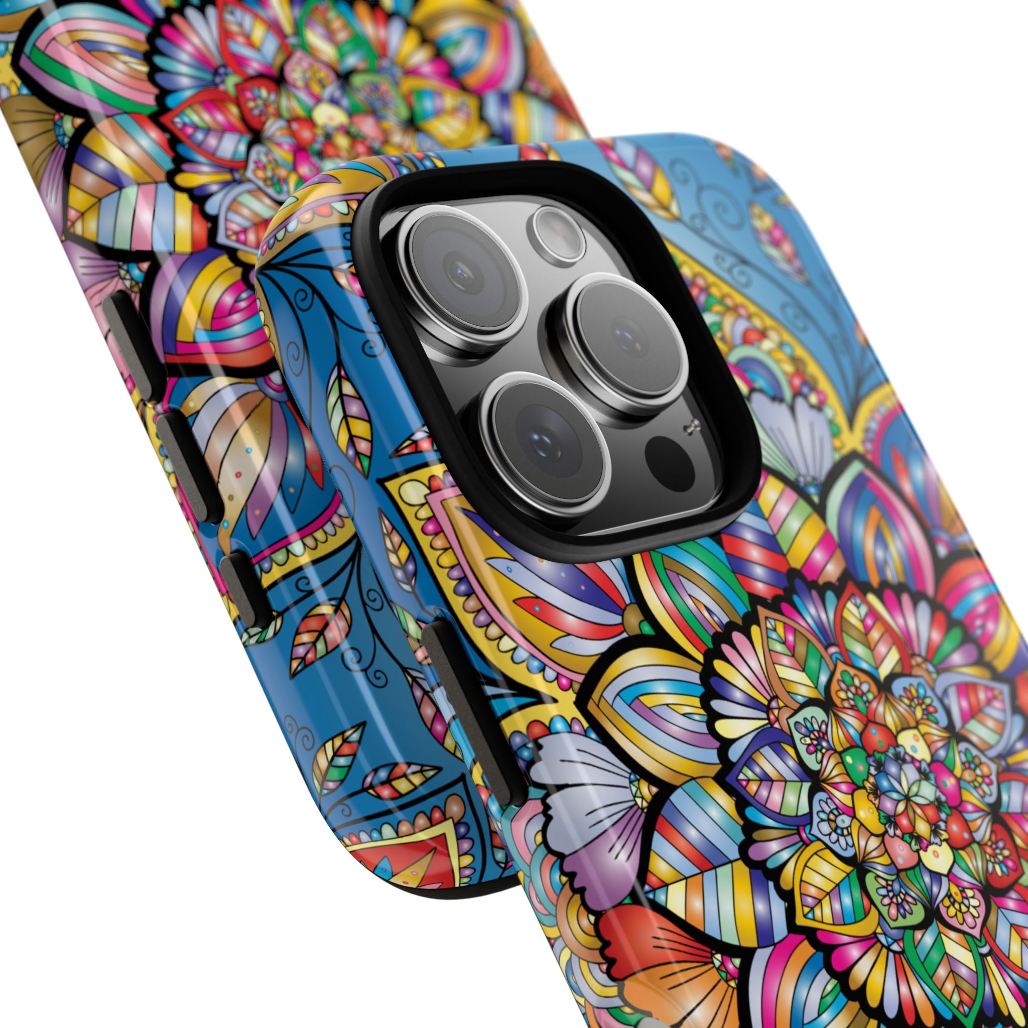 Vibrant Floral Phone Case, Tough Phone Cover, Colorful Mobile Accessory, Artistic Gift, Mandala Design, Everyday Use