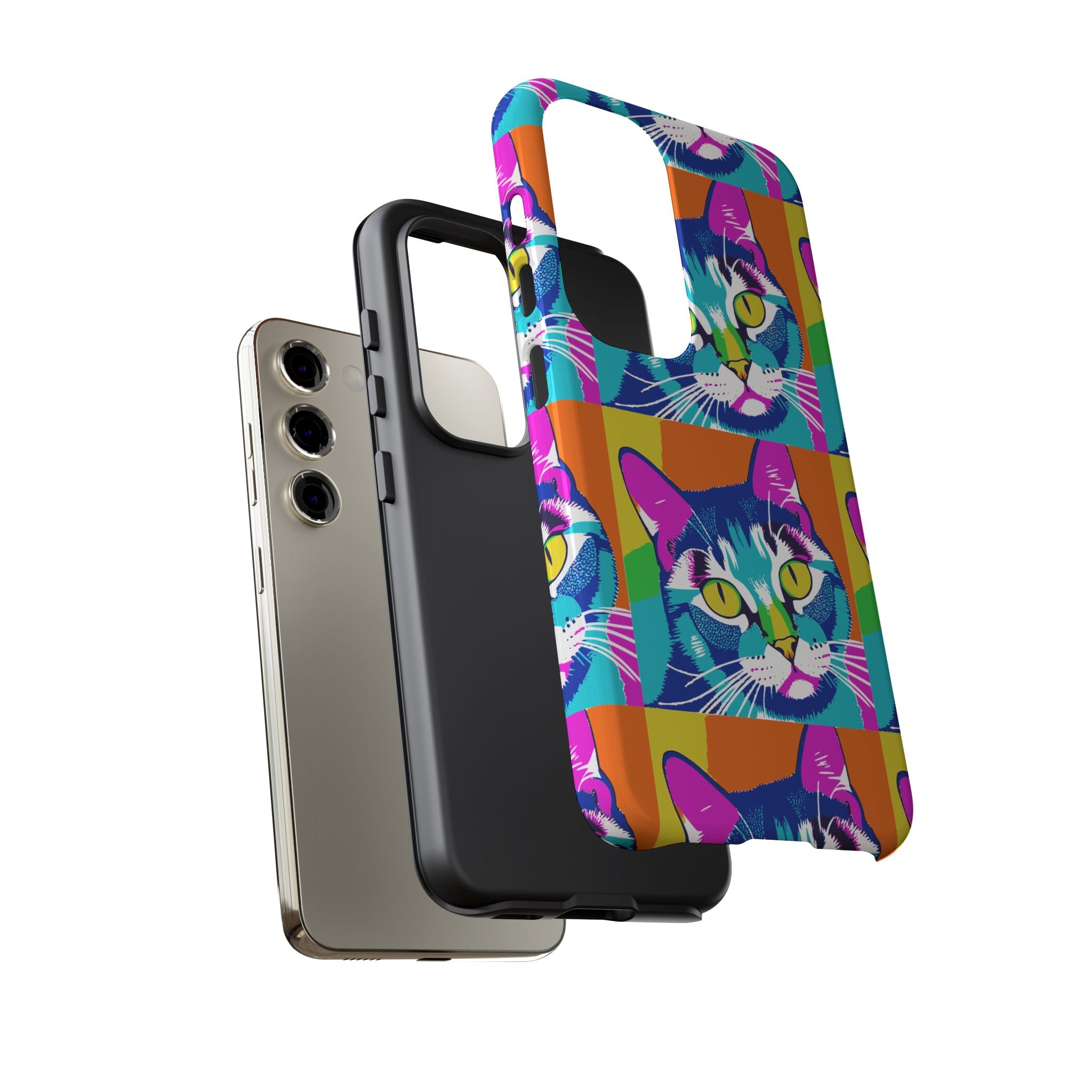 Colorful Cat Phone Case, Vibrant Animal Cover, Unique Pet Lover Gift, Fun Pop Art Style, Trendy Gadget Accessory