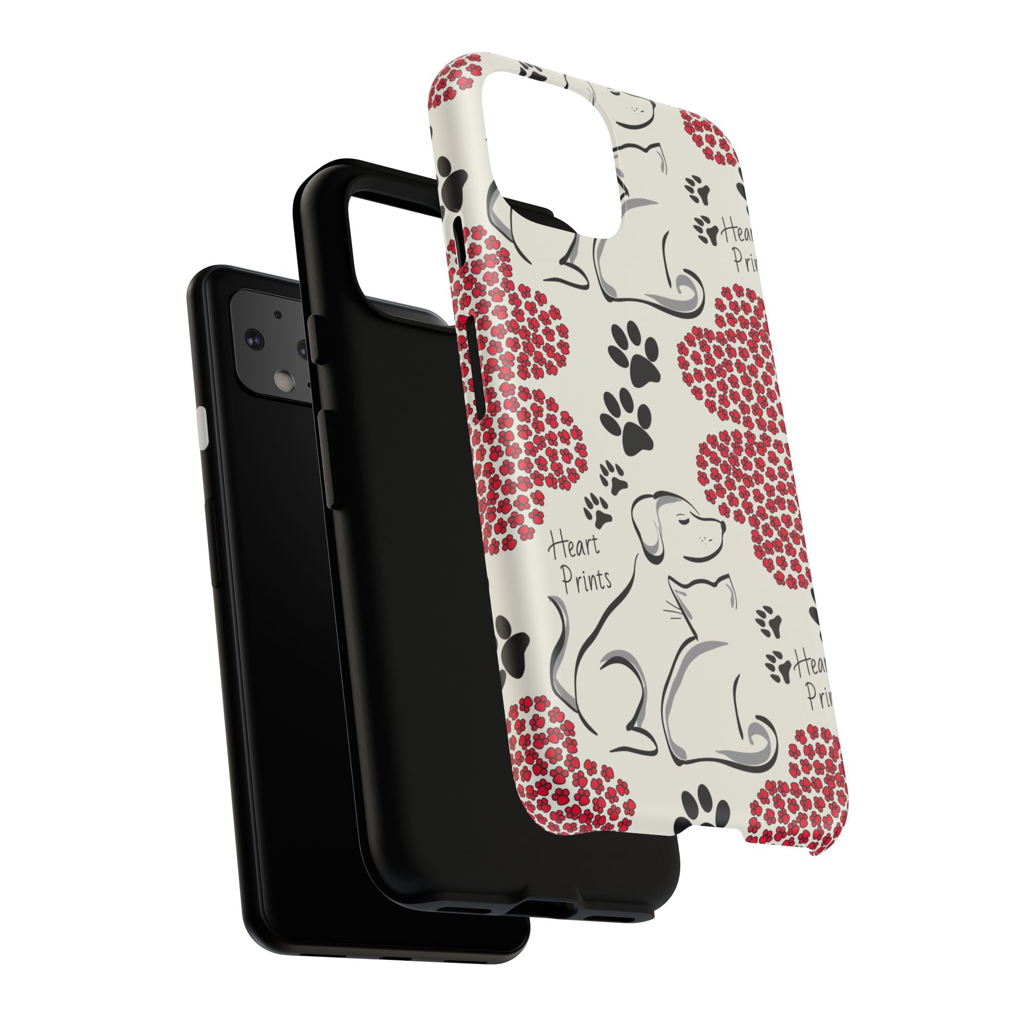 Stylish Phone Case with Heart Prints for Pet Lovers, Dog Lover Gift, Floral Pattern, Customizable Design, Cute Animal Accessories