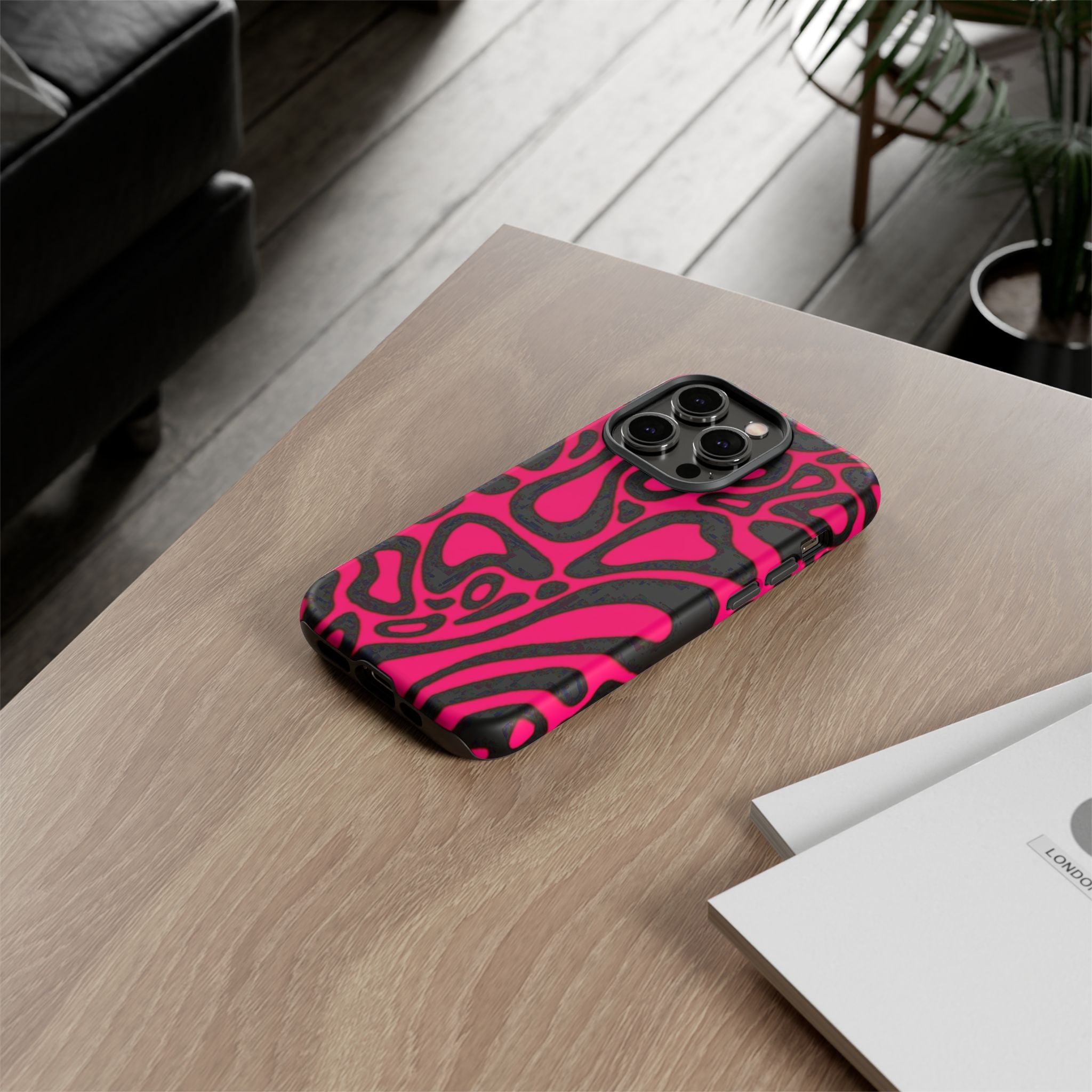 Bold Pink Patterned Phone Case, Stylish Tough Case, Trendy Accessory, Gift for Her, Tech Protection
