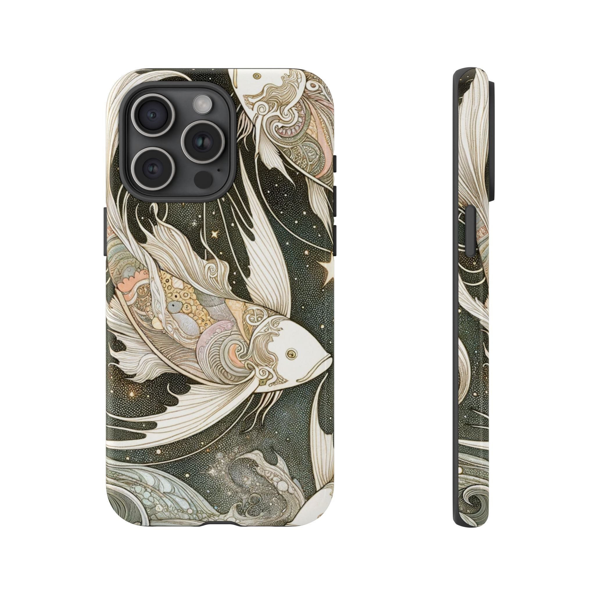 Artistic Phone Case, Cosmic Fish Design, Phone Accessory, Unique Gift, Zodiac Decor, Starry Night Vibes