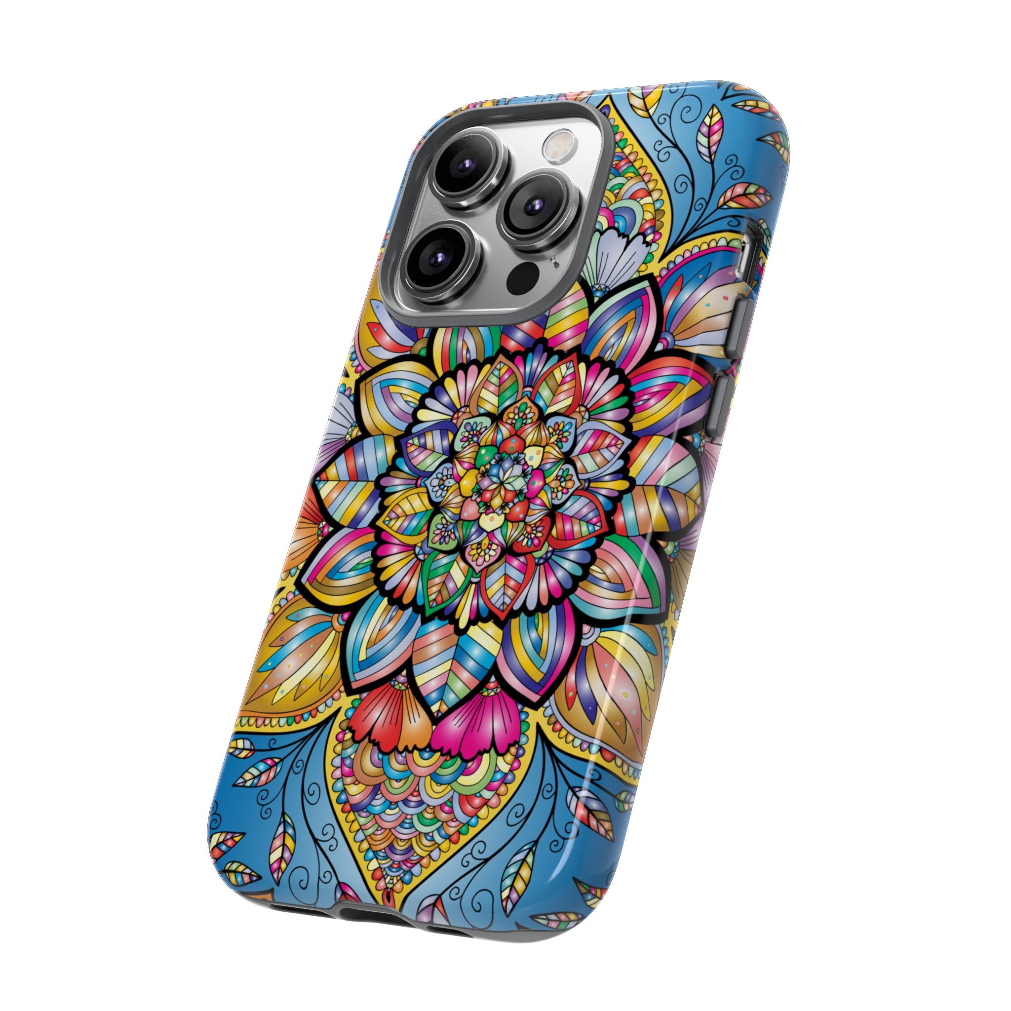Vibrant Floral Phone Case, Tough Phone Cover, Colorful Mobile Accessory, Artistic Gift, Mandala Design, Everyday Use
