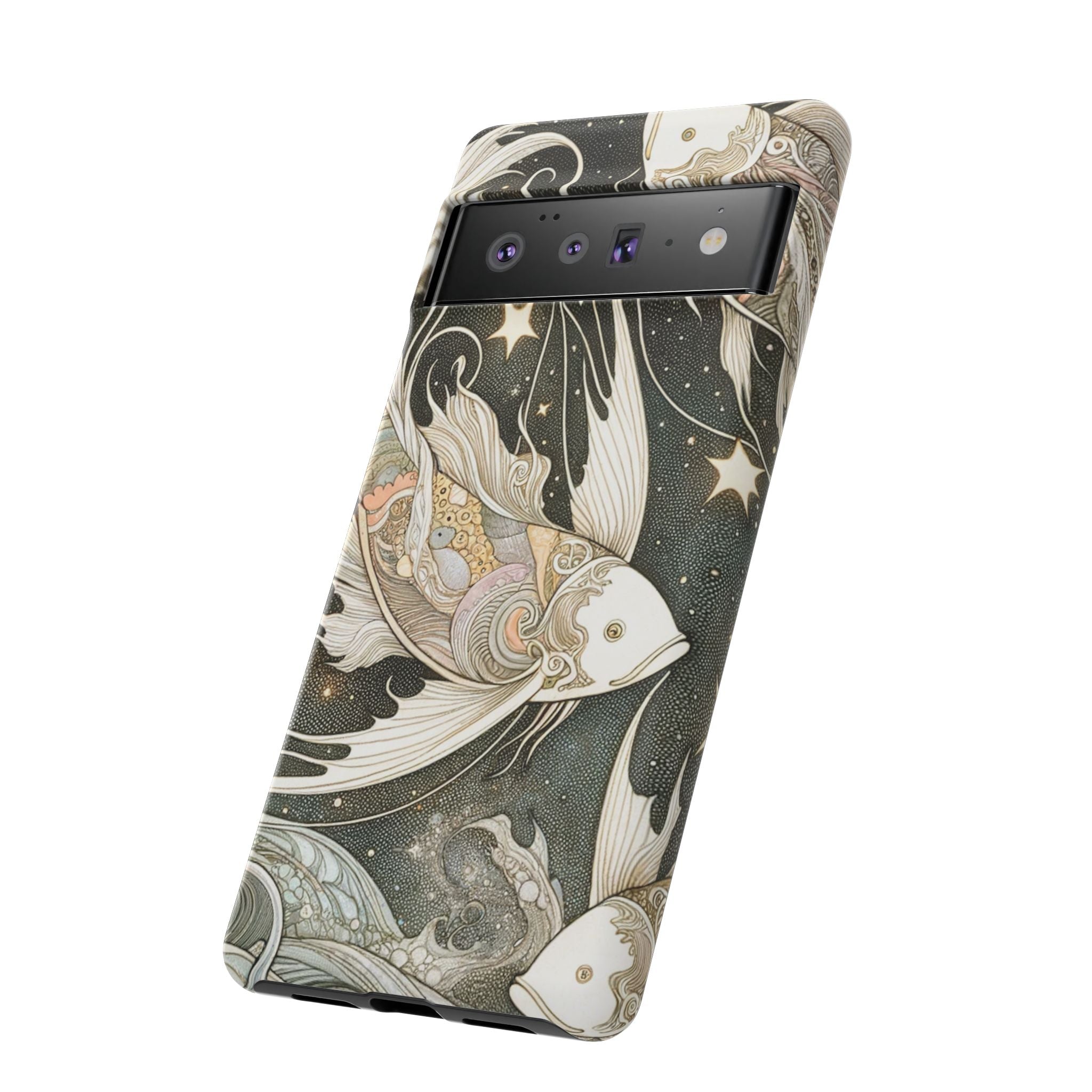 Artistic Phone Case, Cosmic Fish Design, Phone Accessory, Unique Gift, Zodiac Decor, Starry Night Vibes