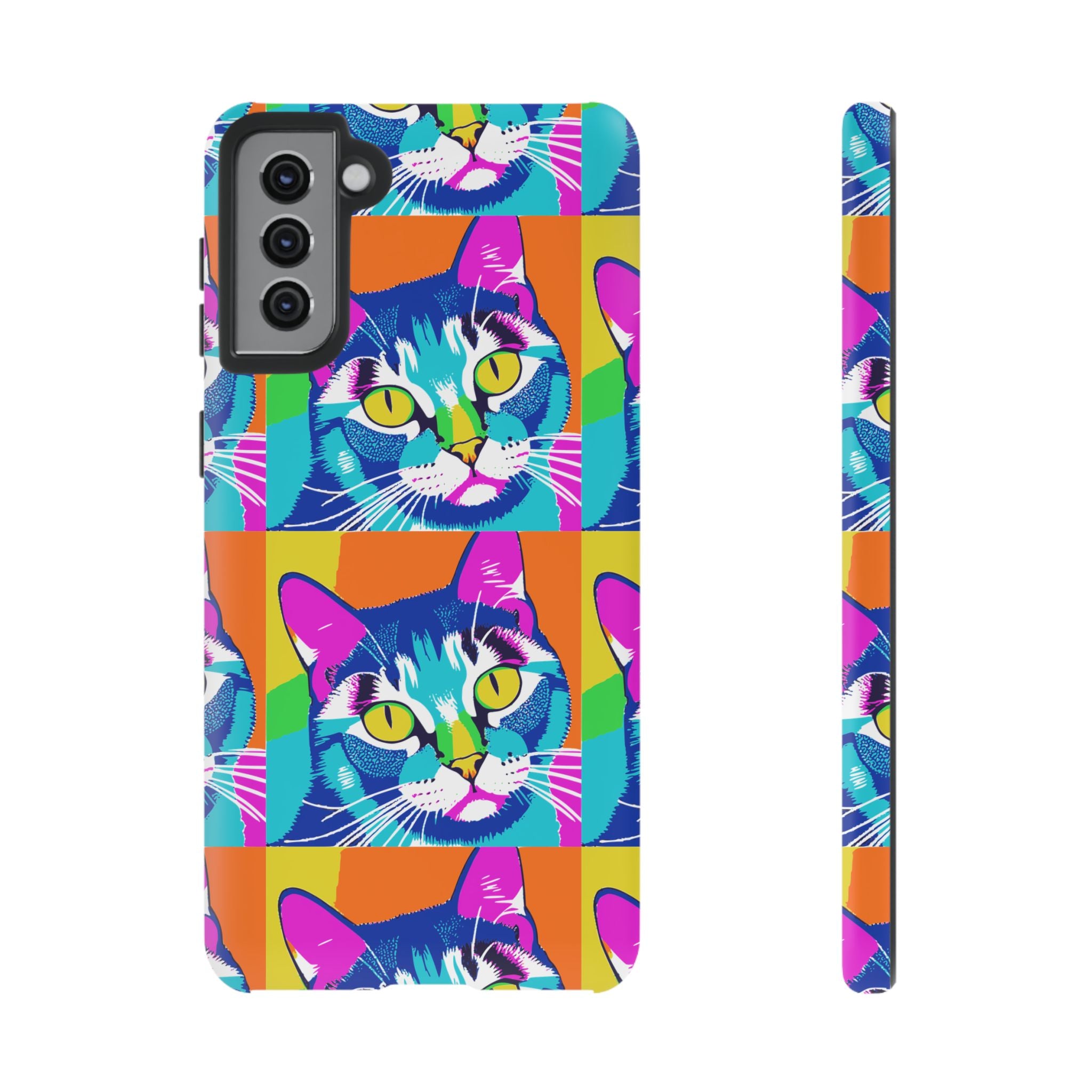 Colorful Cat Phone Case, Vibrant Animal Cover, Unique Pet Lover Gift, Fun Pop Art Style, Trendy Gadget Accessory