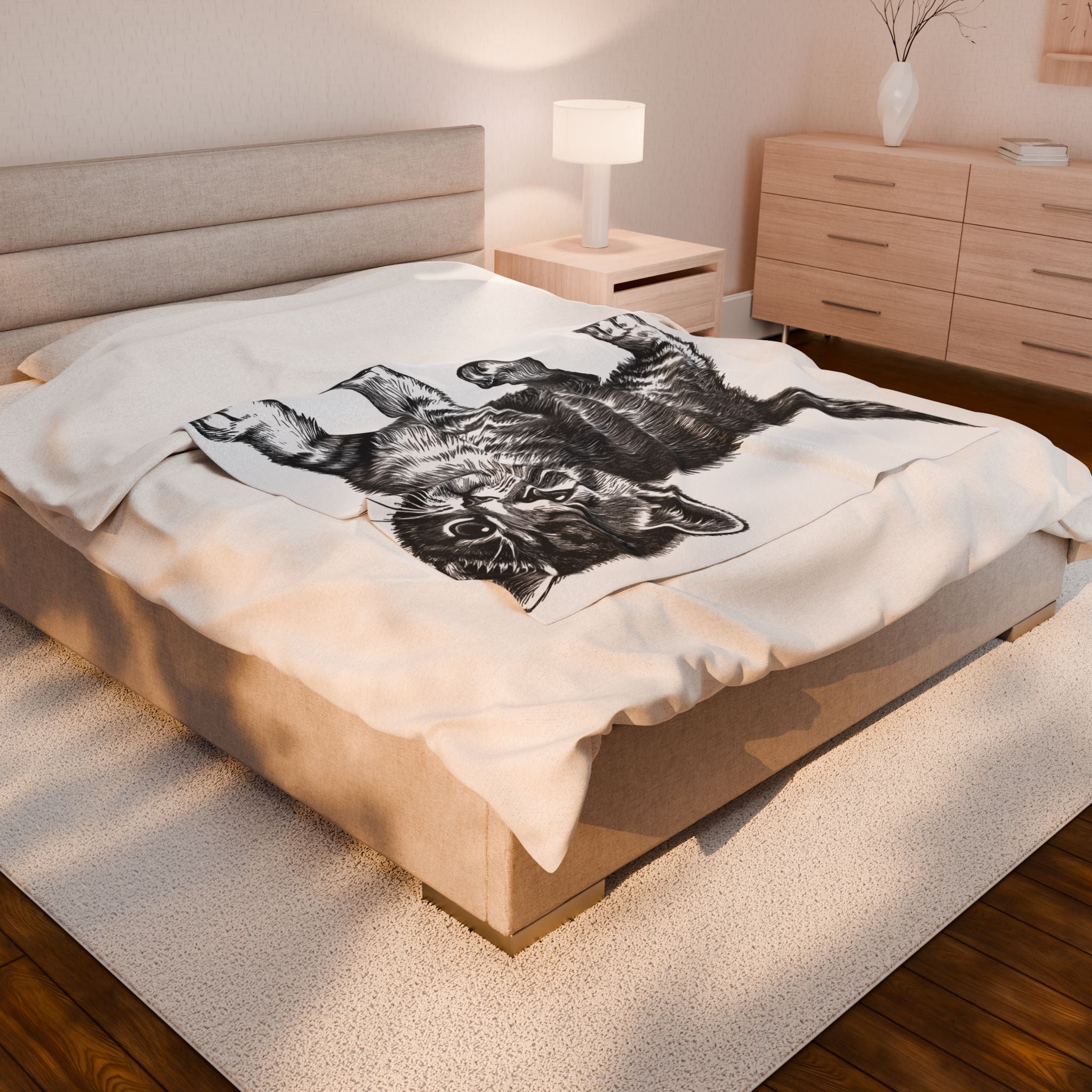 Cute cat Velveteen Blanket, Soft Throw Blanket for Home Decor, Perfect Gift for Relaxation, Boho Style, Ideal for All Seasons