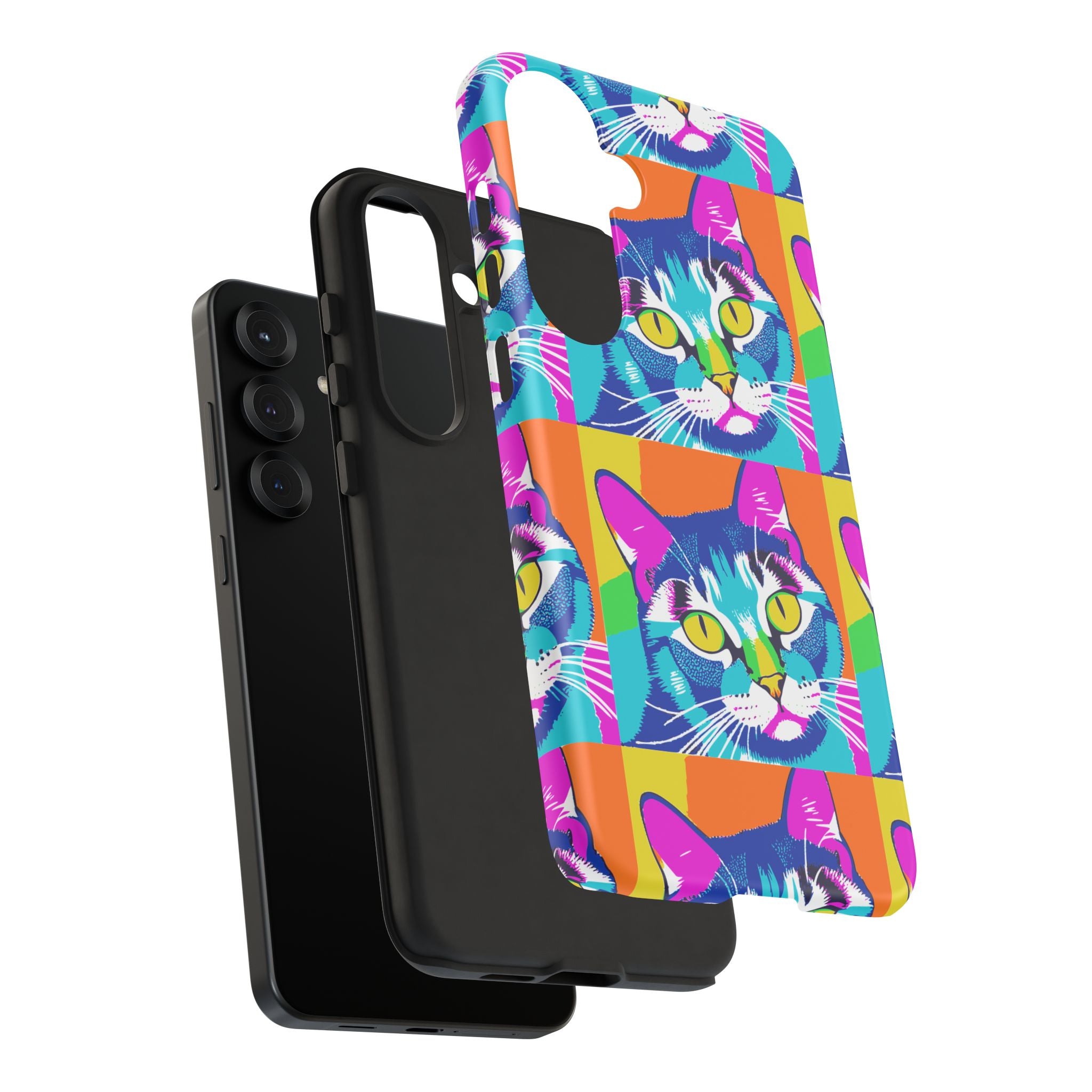 Colorful Cat Phone Case, Vibrant Animal Cover, Unique Pet Lover Gift, Fun Pop Art Style, Trendy Gadget Accessory