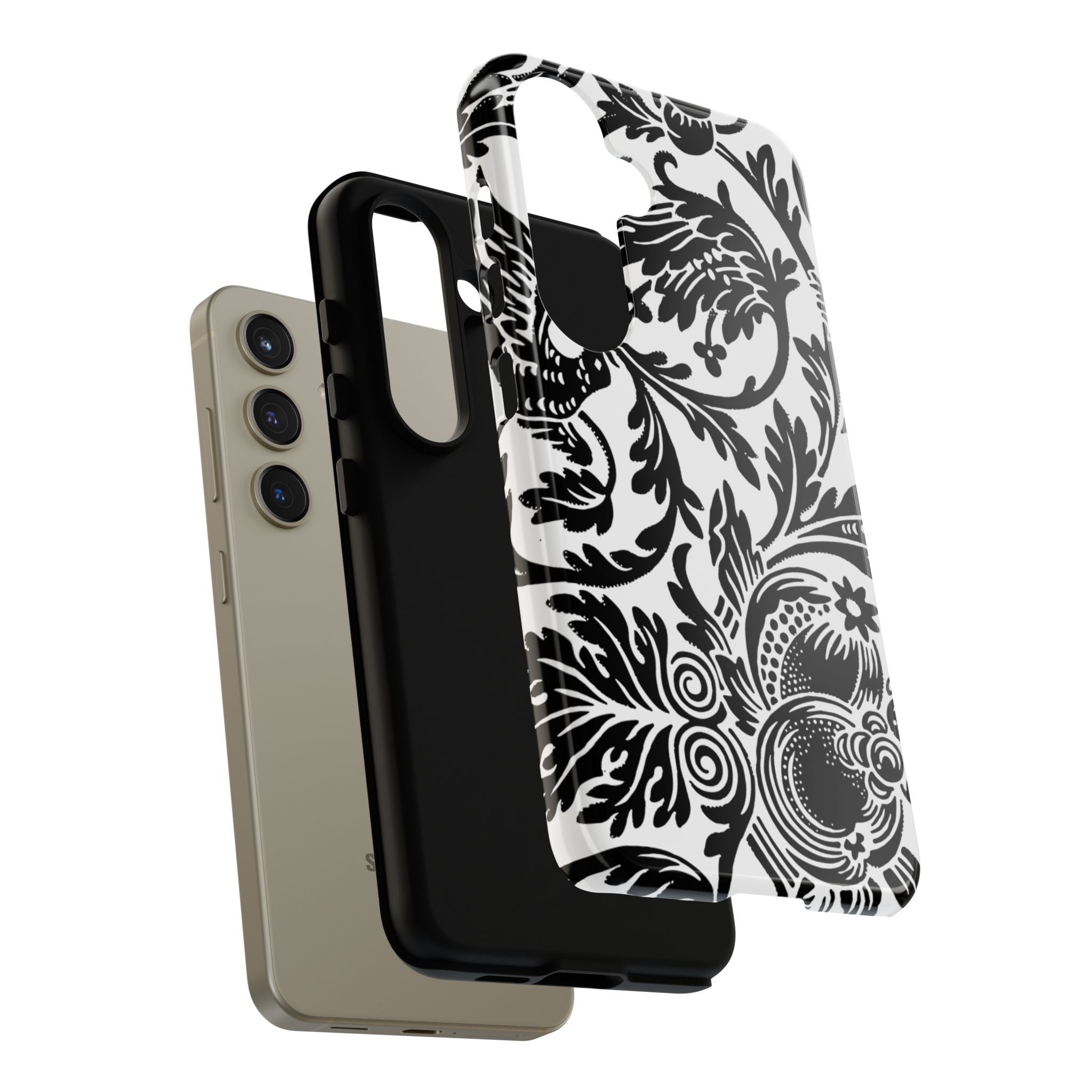 Elegant Black Floral Phone Case, Tough Cases, Stylish Phone Protection, Gift for Her, Floral Design, Trendy Accessories