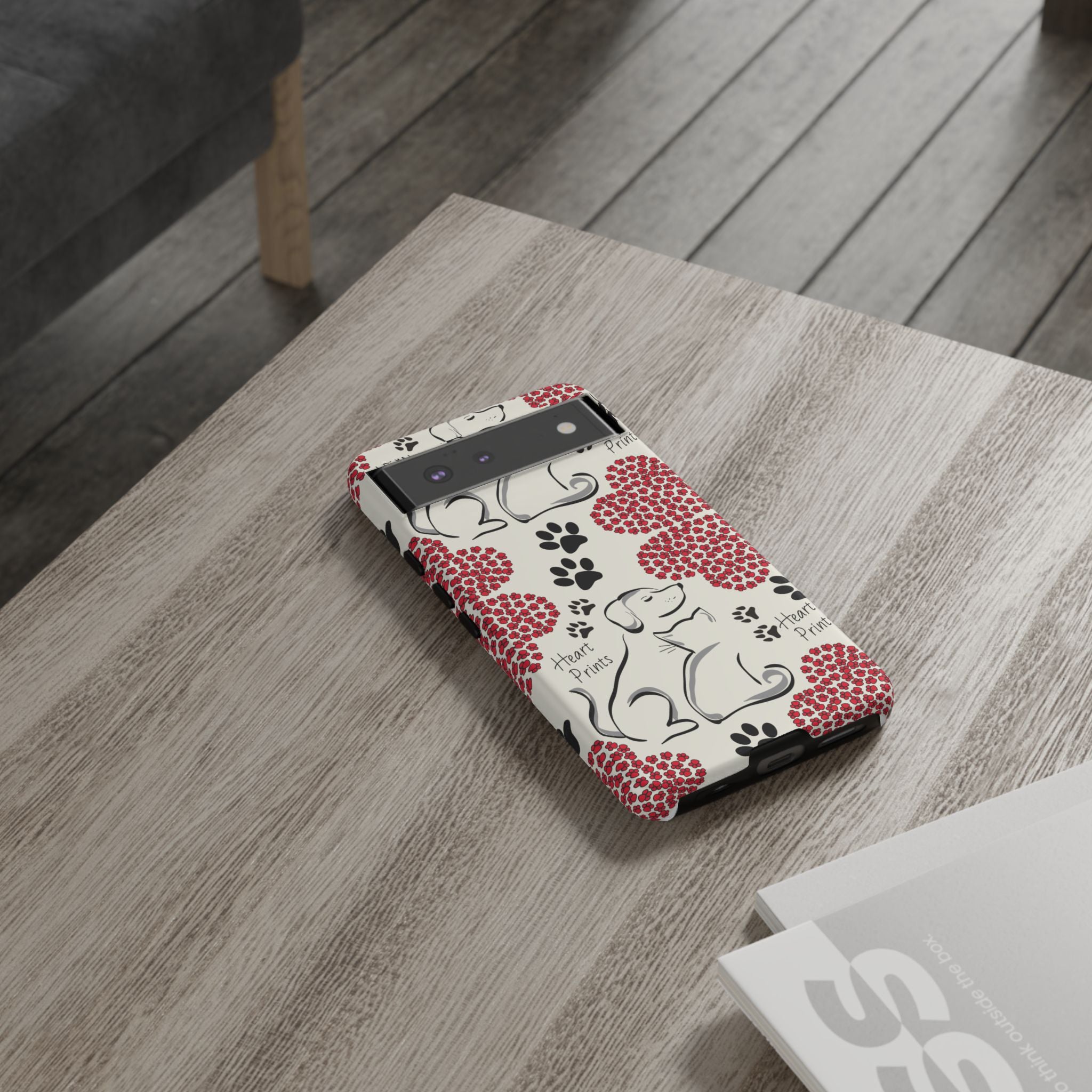 Stylish Phone Case with Heart Prints for Pet Lovers, Dog Lover Gift, Floral Pattern, Customizable Design, Cute Animal Accessories