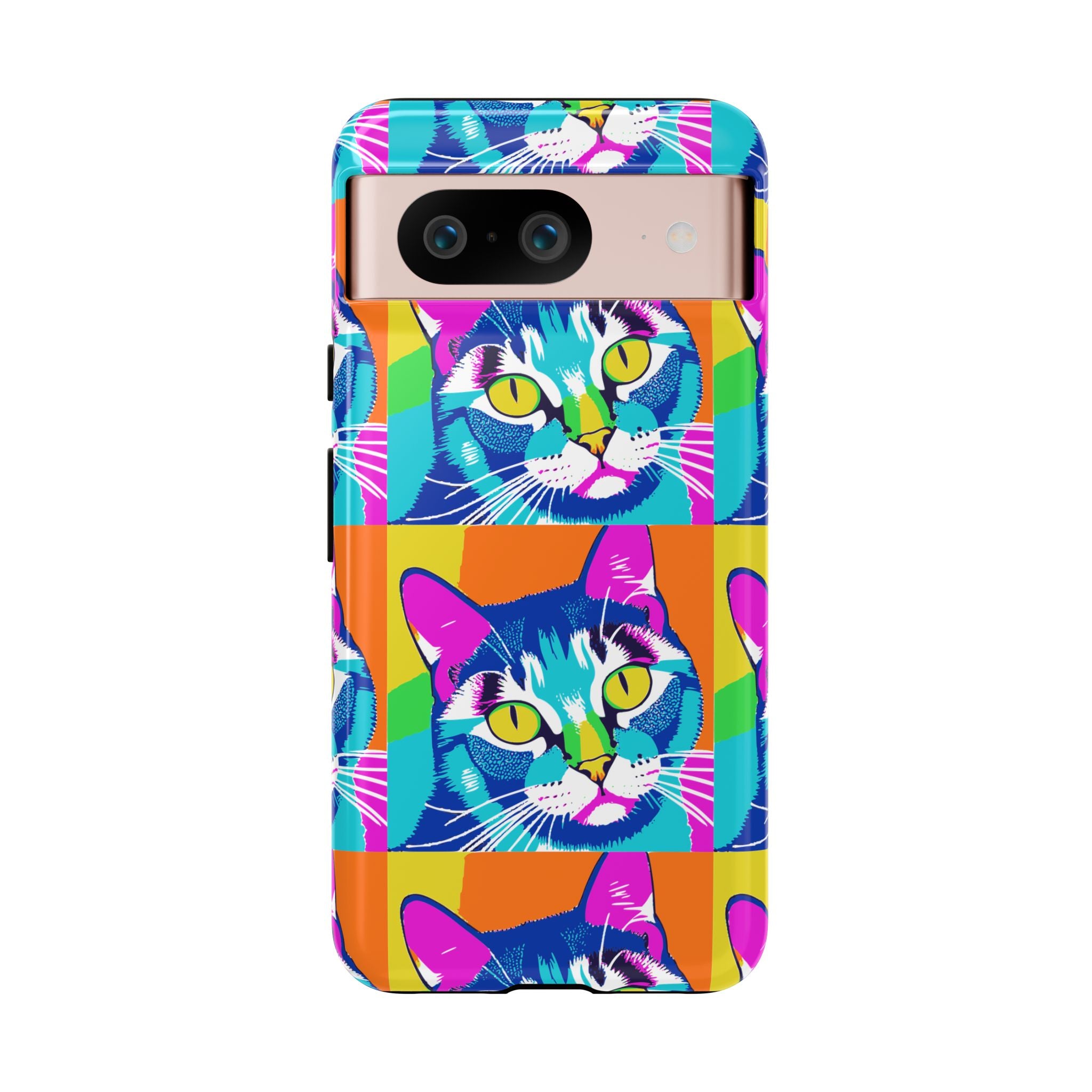 Colorful Cat Phone Case, Vibrant Animal Cover, Unique Pet Lover Gift, Fun Pop Art Style, Trendy Gadget Accessory