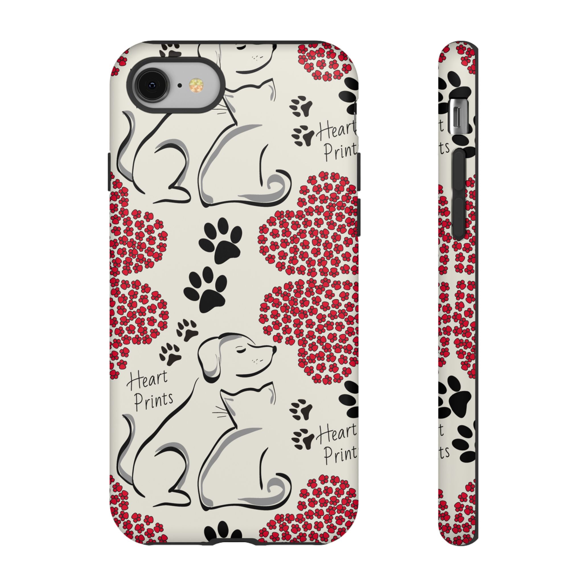Stylish Phone Case with Heart Prints for Pet Lovers, Dog Lover Gift, Floral Pattern, Customizable Design, Cute Animal Accessories