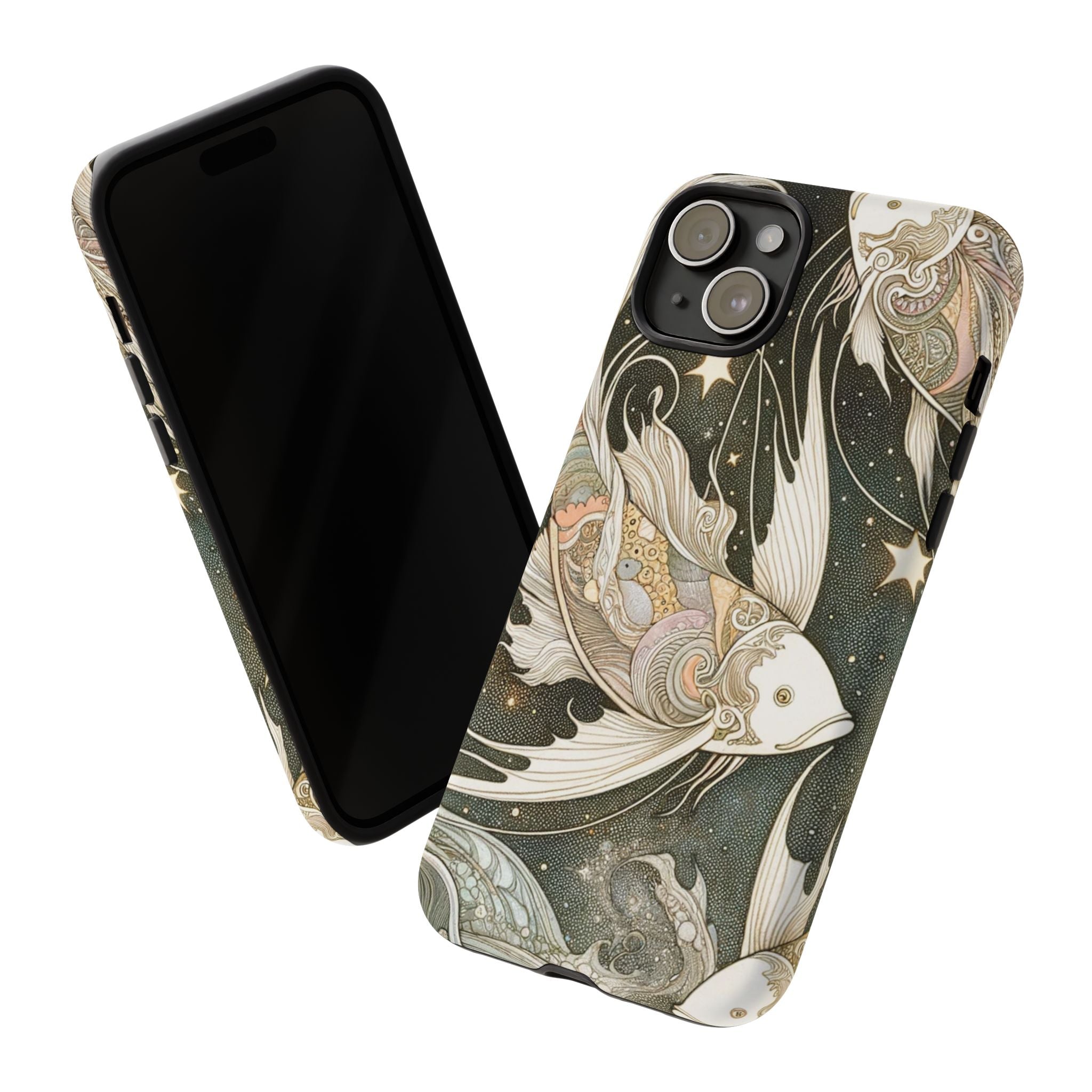 Artistic Phone Case, Cosmic Fish Design, Phone Accessory, Unique Gift, Zodiac Decor, Starry Night Vibes