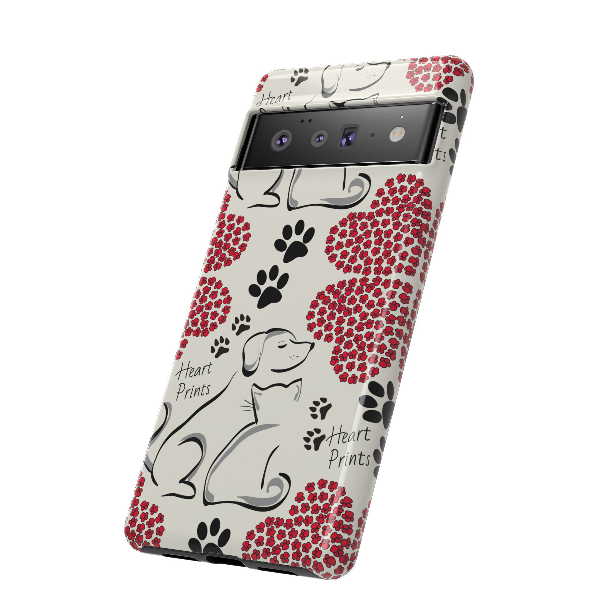 Stylish Phone Case with Heart Prints for Pet Lovers, Dog Lover Gift, Floral Pattern, Customizable Design, Cute Animal Accessories