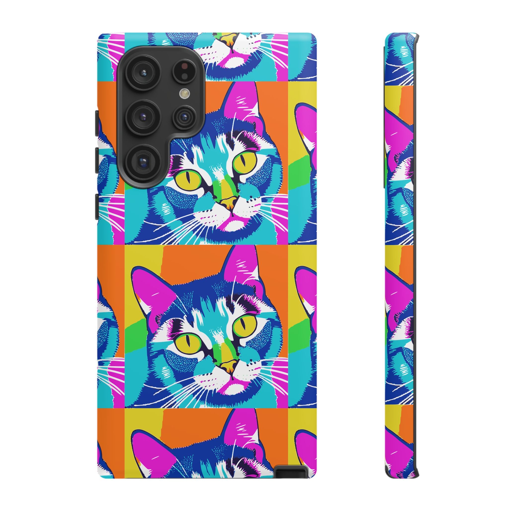 Colorful Cat Phone Case, Vibrant Animal Cover, Unique Pet Lover Gift, Fun Pop Art Style, Trendy Gadget Accessory