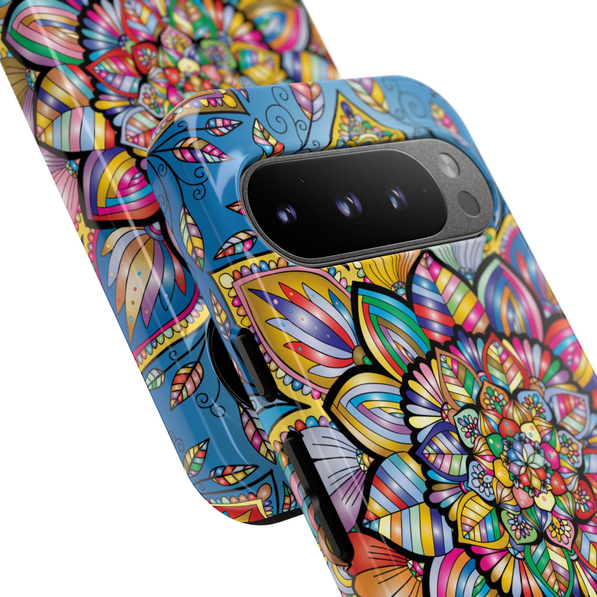 Vibrant Floral Phone Case, Tough Phone Cover, Colorful Mobile Accessory, Artistic Gift, Mandala Design, Everyday Use