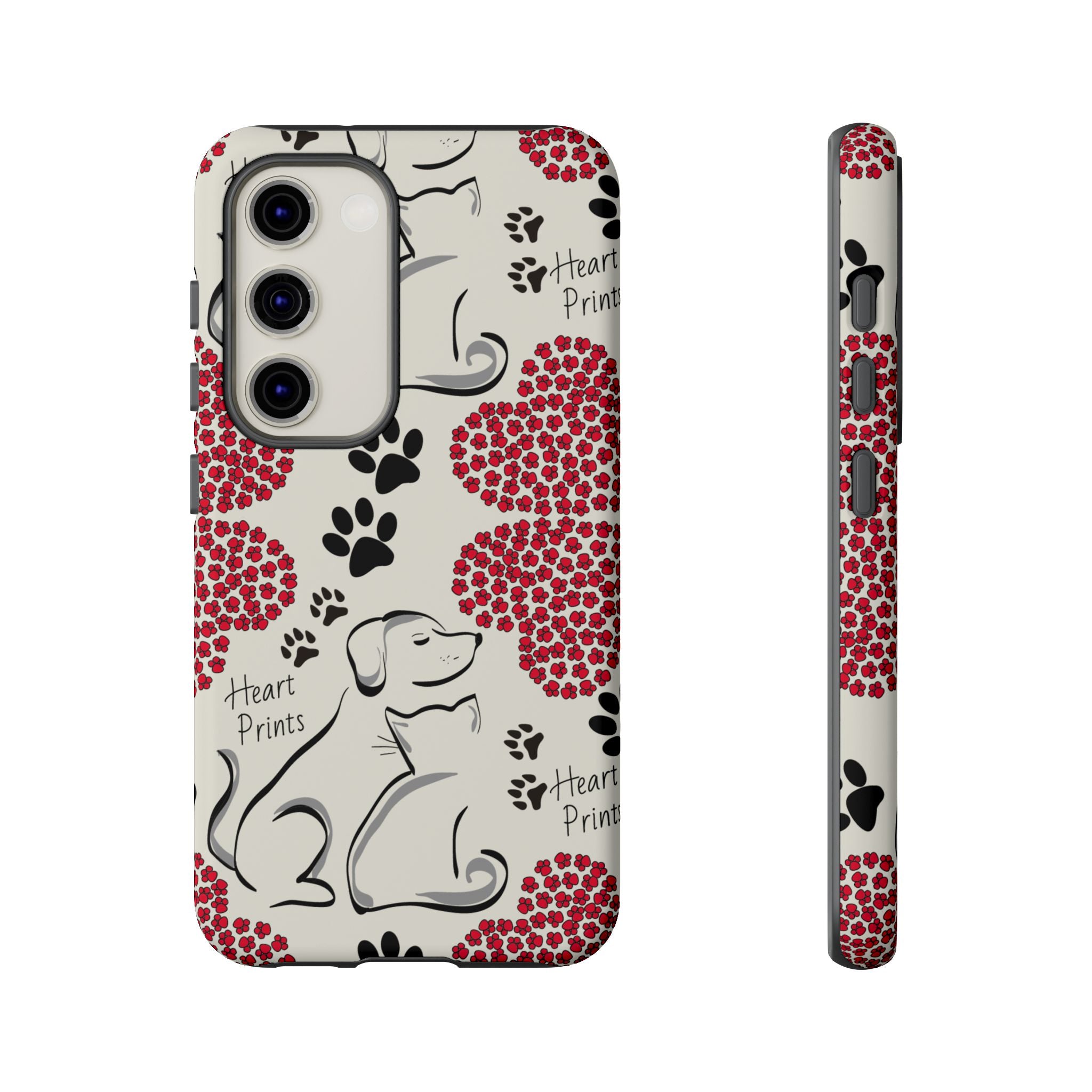 Stylish Phone Case with Heart Prints for Pet Lovers, Dog Lover Gift, Floral Pattern, Customizable Design, Cute Animal Accessories