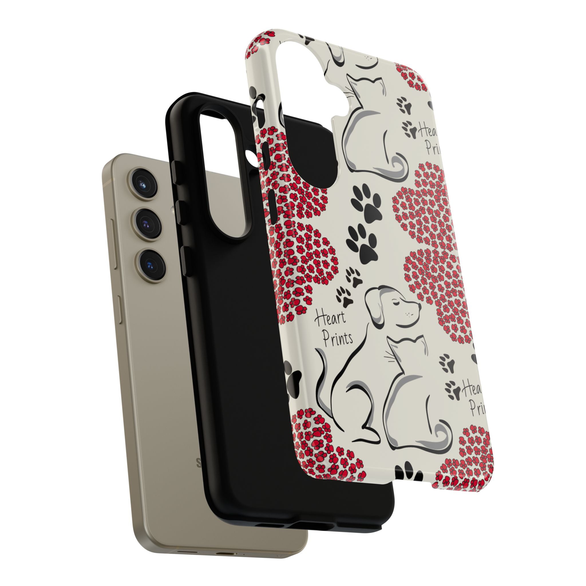 Stylish Phone Case with Heart Prints for Pet Lovers, Dog Lover Gift, Floral Pattern, Customizable Design, Cute Animal Accessories