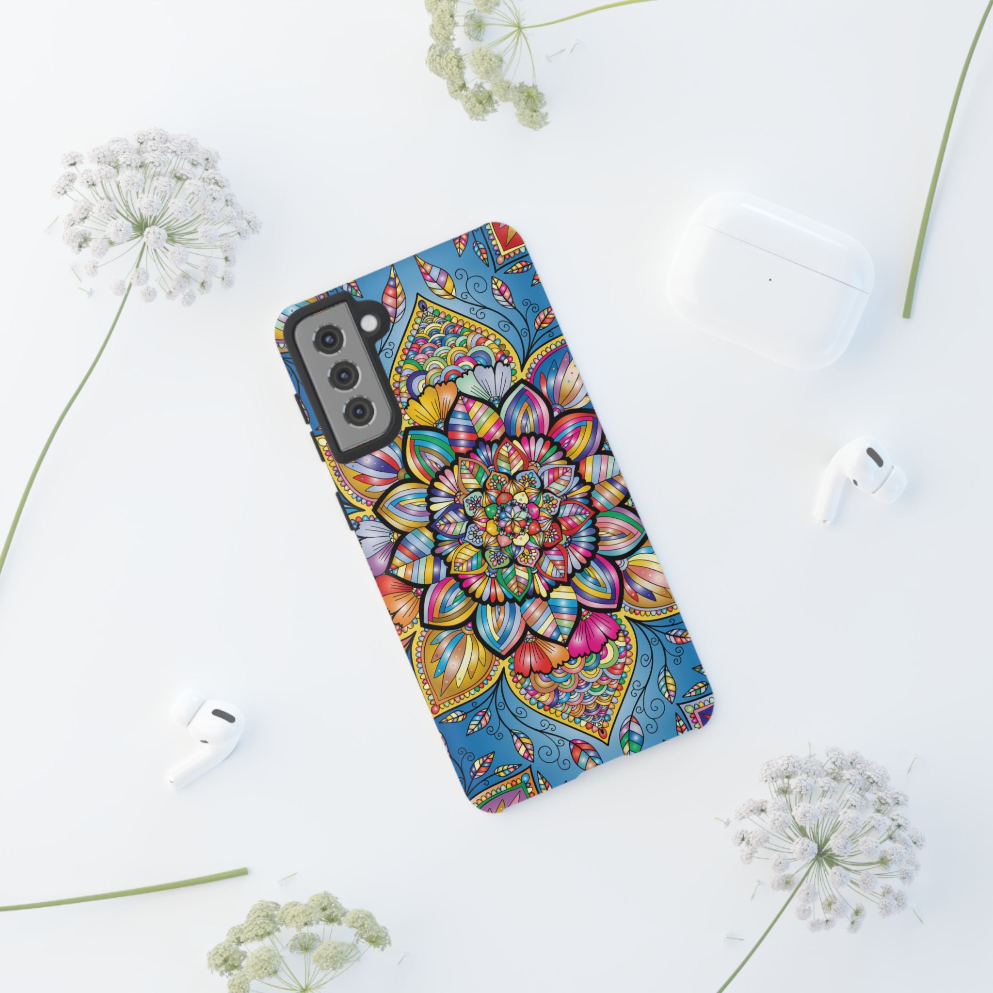 Vibrant Floral Phone Case, Tough Phone Cover, Colorful Mobile Accessory, Artistic Gift, Mandala Design, Everyday Use