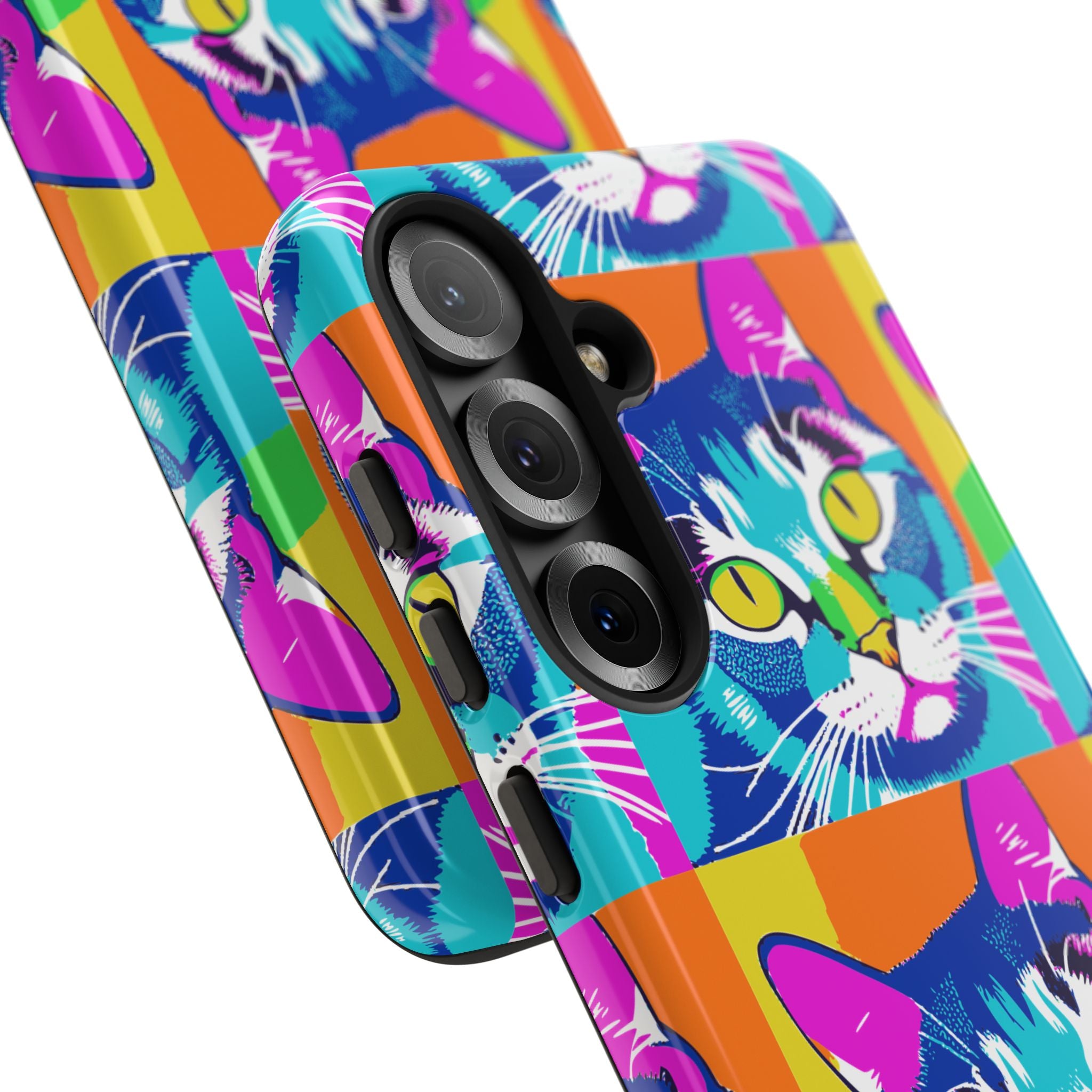 Colorful Cat Phone Case, Vibrant Animal Cover, Unique Pet Lover Gift, Fun Pop Art Style, Trendy Gadget Accessory