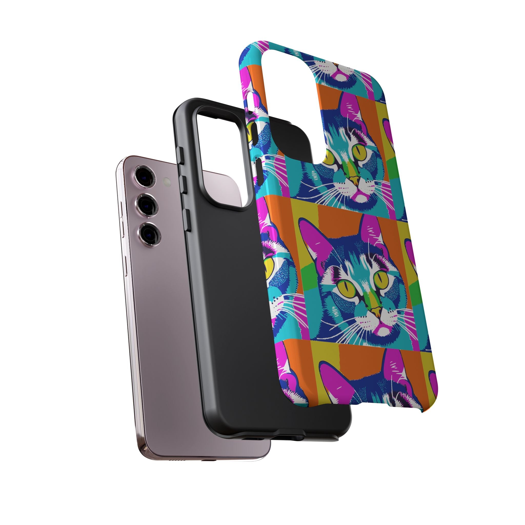 Colorful Cat Phone Case, Vibrant Animal Cover, Unique Pet Lover Gift, Fun Pop Art Style, Trendy Gadget Accessory