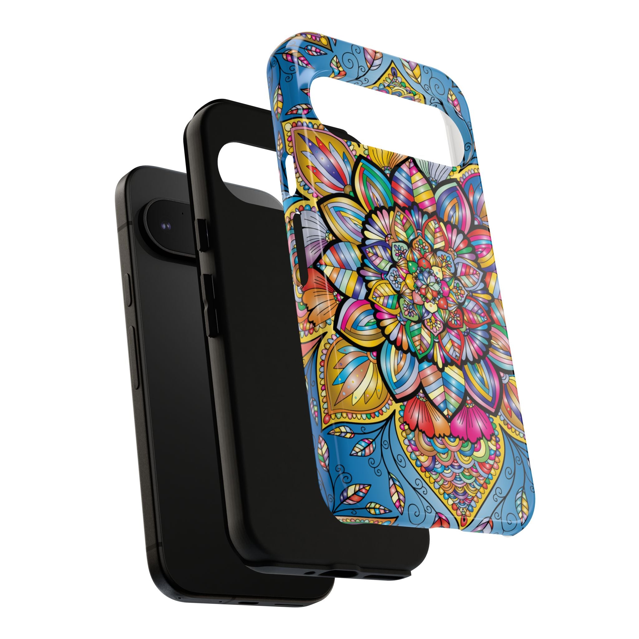 Vibrant Floral Phone Case, Tough Phone Cover, Colorful Mobile Accessory, Artistic Gift, Mandala Design, Everyday Use
