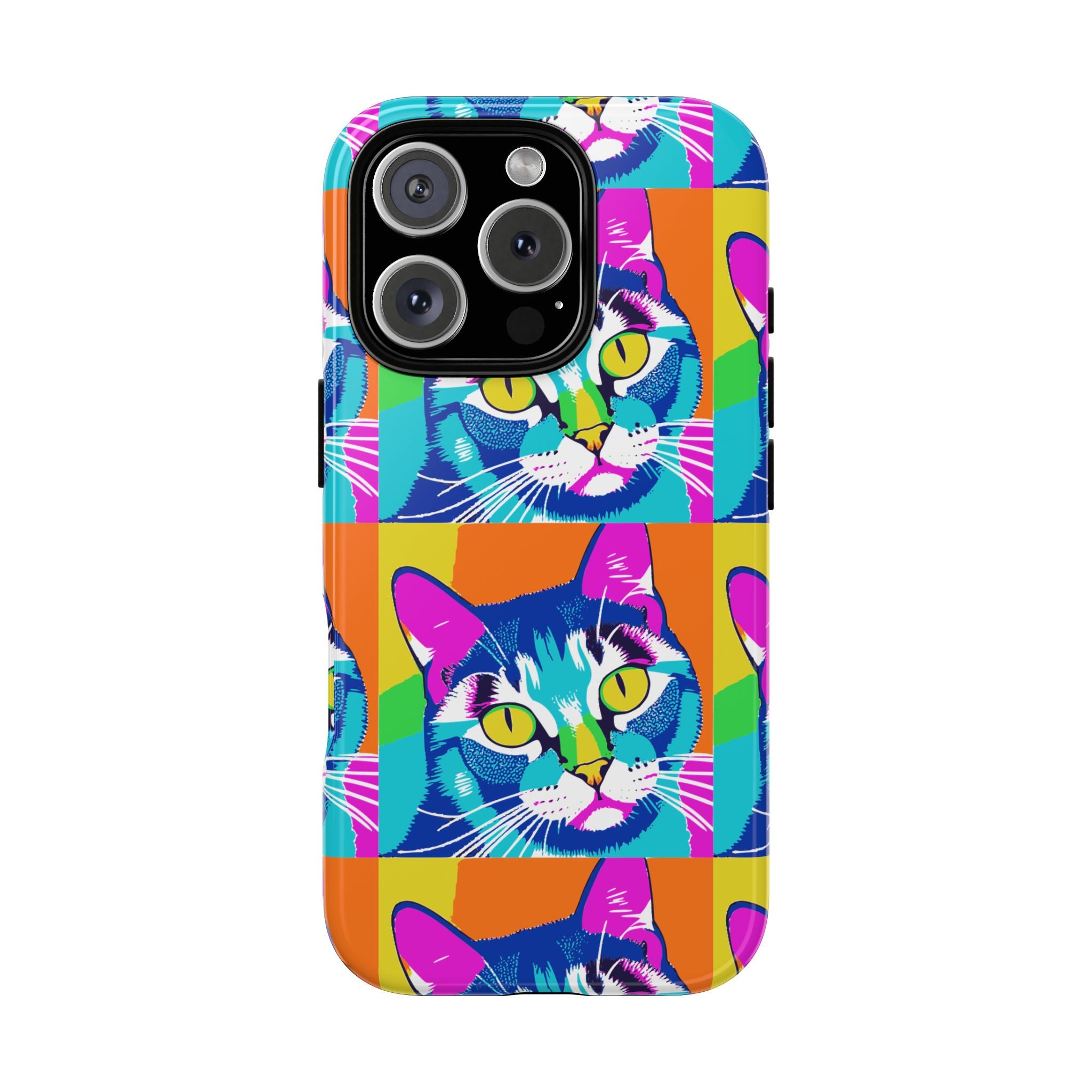 Colorful Cat Phone Case, Vibrant Animal Cover, Unique Pet Lover Gift, Fun Pop Art Style, Trendy Gadget Accessory