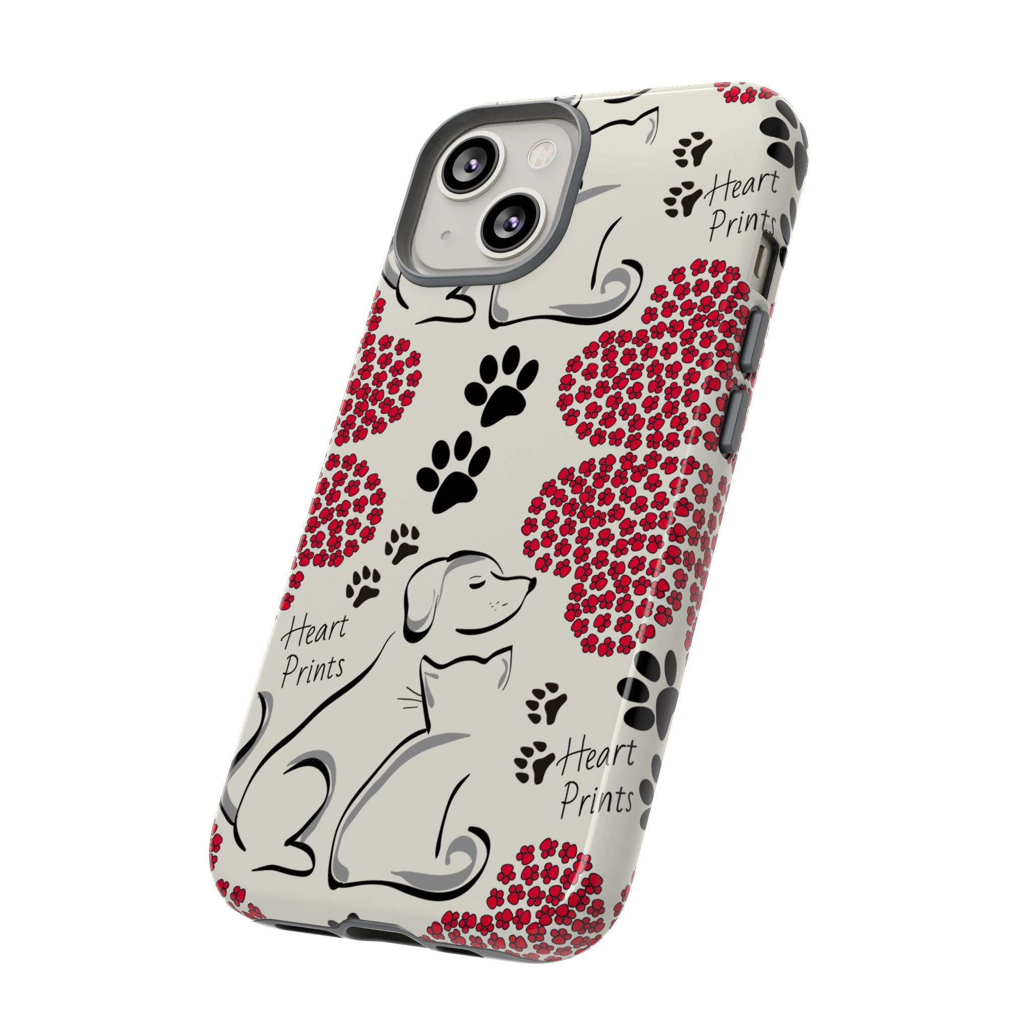 Stylish Phone Case with Heart Prints for Pet Lovers, Dog Lover Gift, Floral Pattern, Customizable Design, Cute Animal Accessories