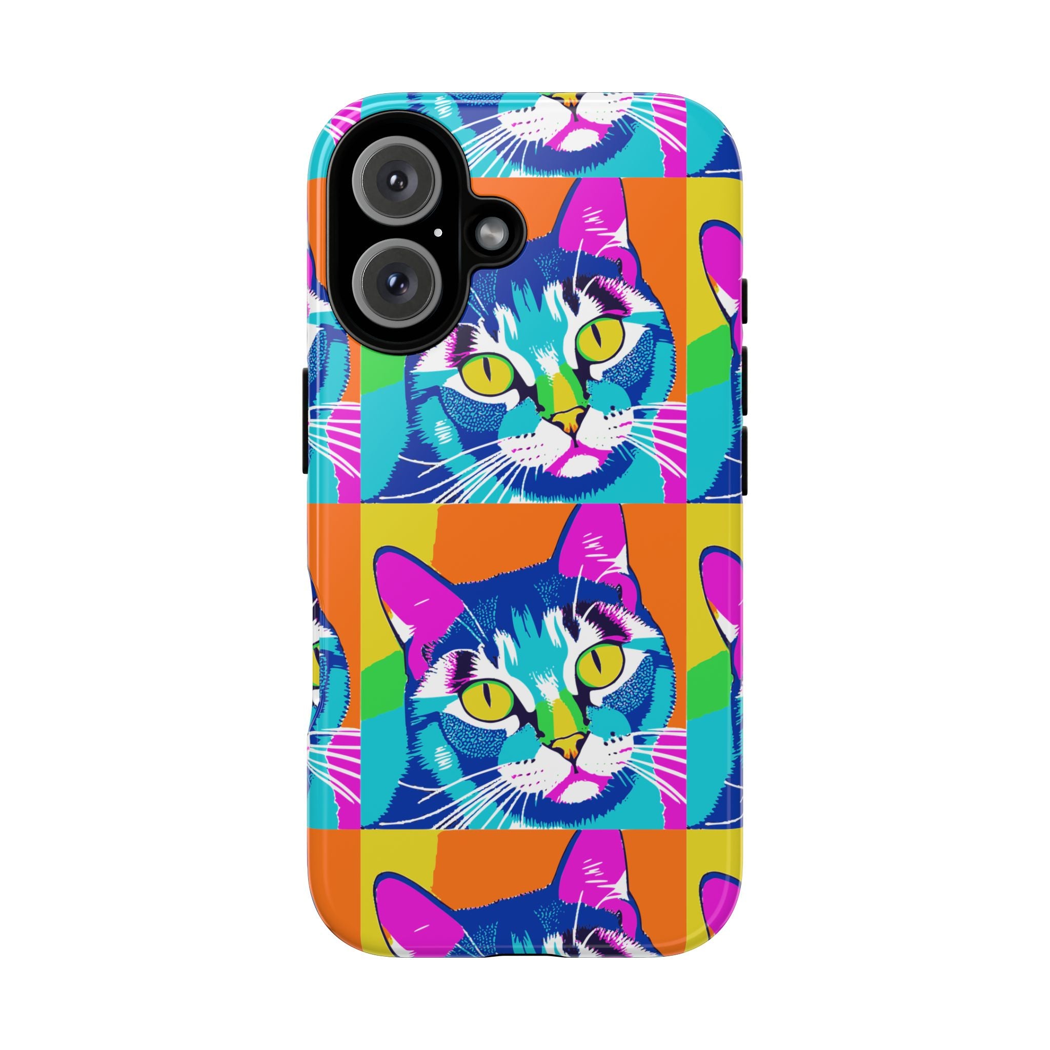Colorful Cat Phone Case, Vibrant Animal Cover, Unique Pet Lover Gift, Fun Pop Art Style, Trendy Gadget Accessory