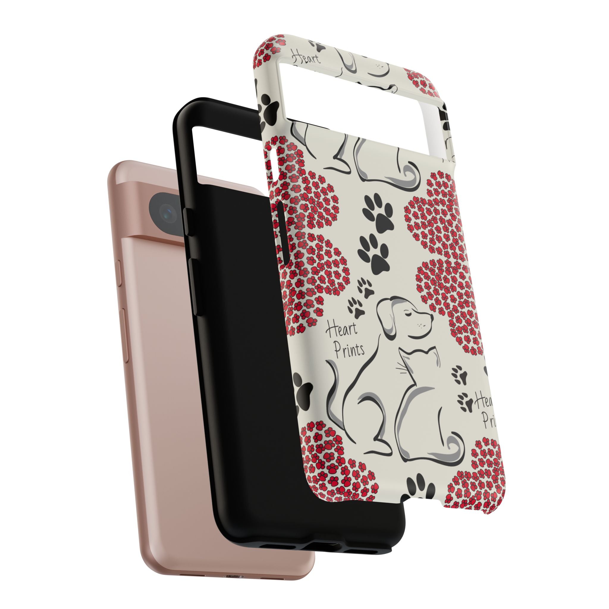 Stylish Phone Case with Heart Prints for Pet Lovers, Dog Lover Gift, Floral Pattern, Customizable Design, Cute Animal Accessories