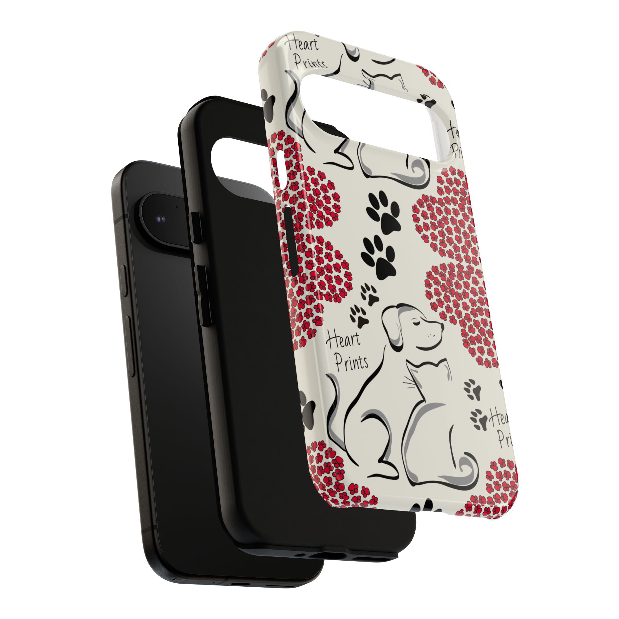 Stylish Phone Case with Heart Prints for Pet Lovers, Dog Lover Gift, Floral Pattern, Customizable Design, Cute Animal Accessories