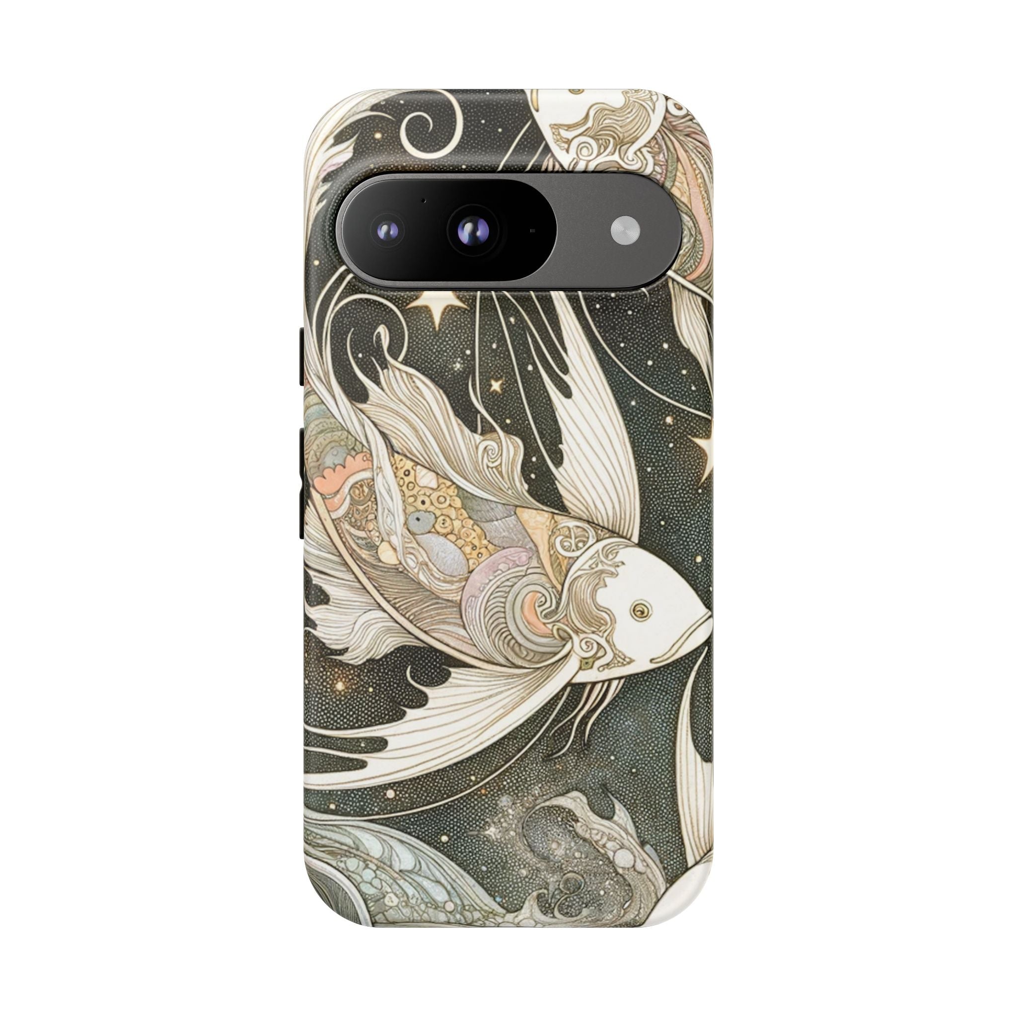 Artistic Phone Case, Cosmic Fish Design, Phone Accessory, Unique Gift, Zodiac Decor, Starry Night Vibes