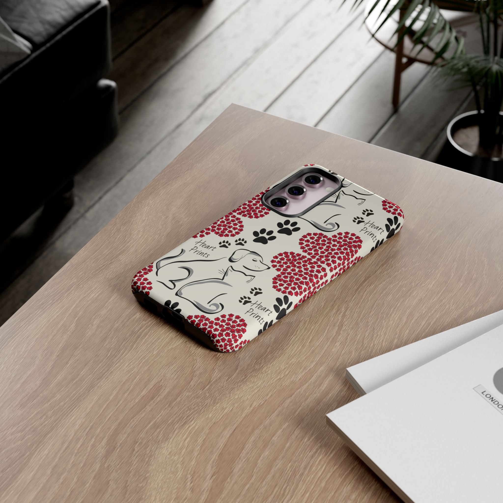Stylish Phone Case with Heart Prints for Pet Lovers, Dog Lover Gift, Floral Pattern, Customizable Design, Cute Animal Accessories
