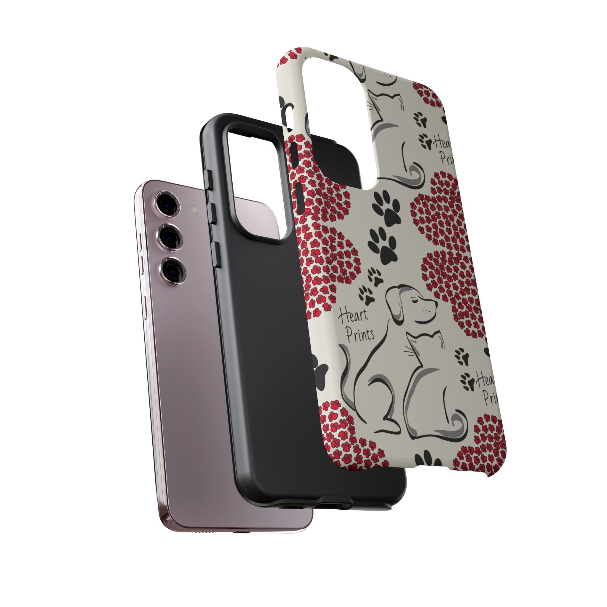 Stylish Phone Case with Heart Prints for Pet Lovers, Dog Lover Gift, Floral Pattern, Customizable Design, Cute Animal Accessories